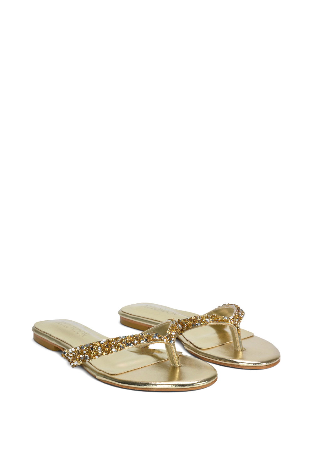 Gold XY LONDON Gold 'Veda' Flat Flip Flop Sandals With Jewel Details, Image 3 of 7