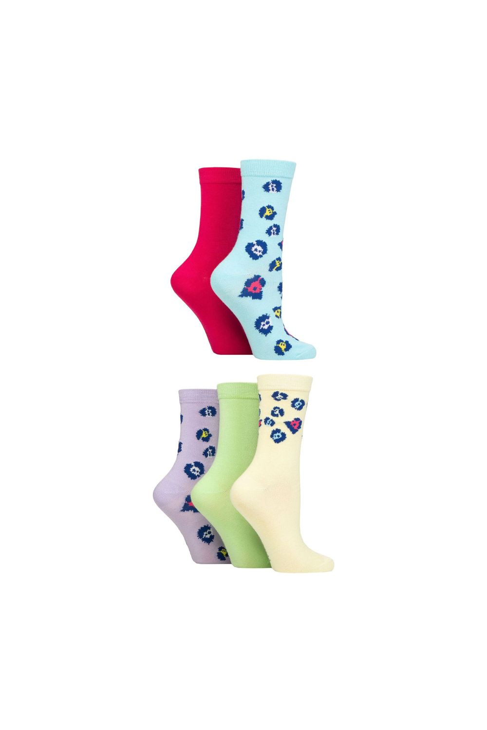 Multi 5 Pack Ladies Jacquard Patterned Crew Socks, Image 1 of 3