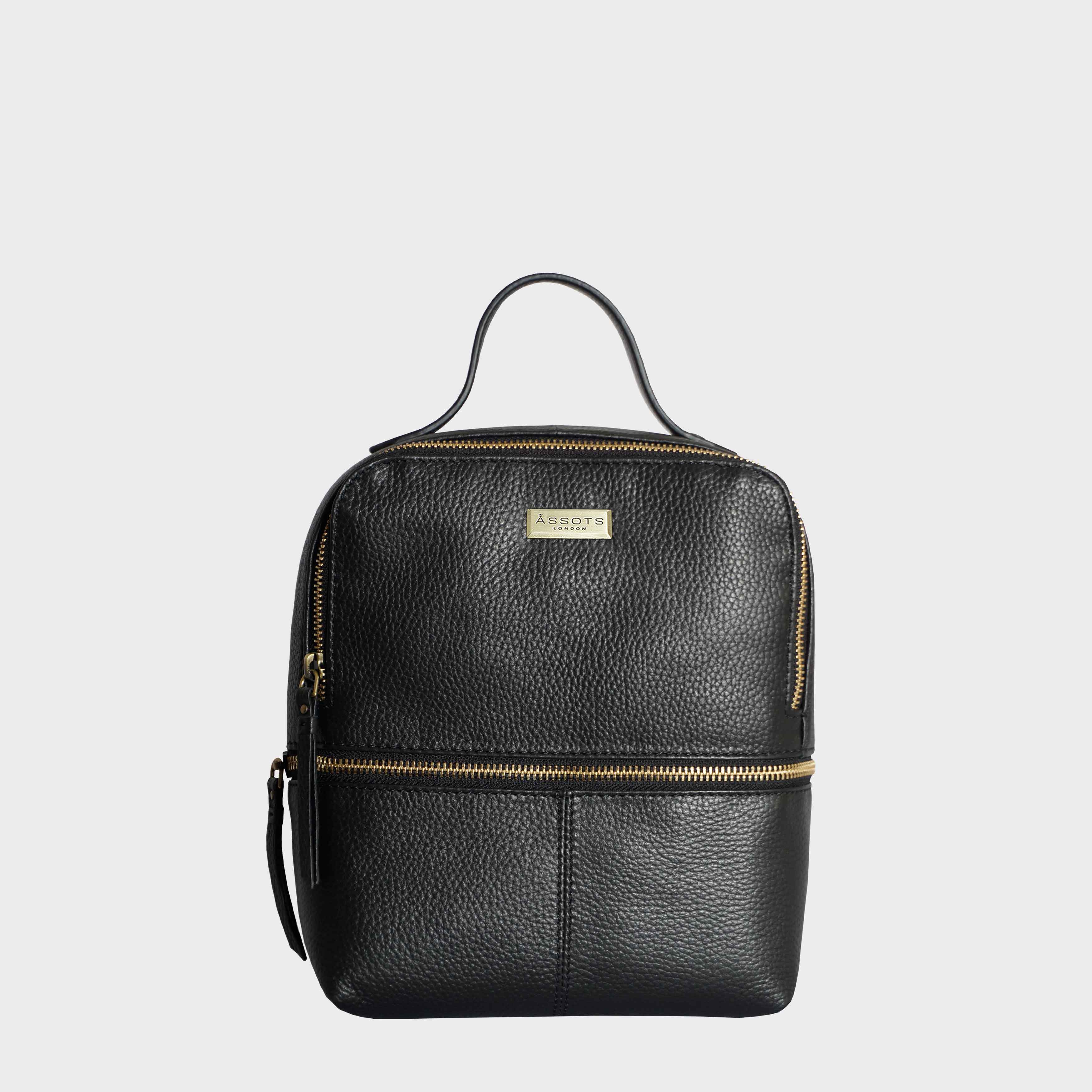 Black 'ELLA' Pebble Grain Mini Real Leather Backpack, Image 1 of 5
