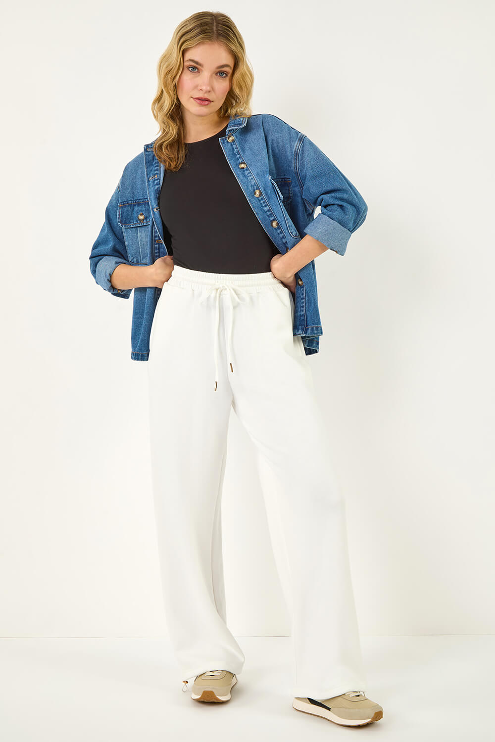 White Dusk Soft Wide Leg Stretch Trouser, Image 3 of 5