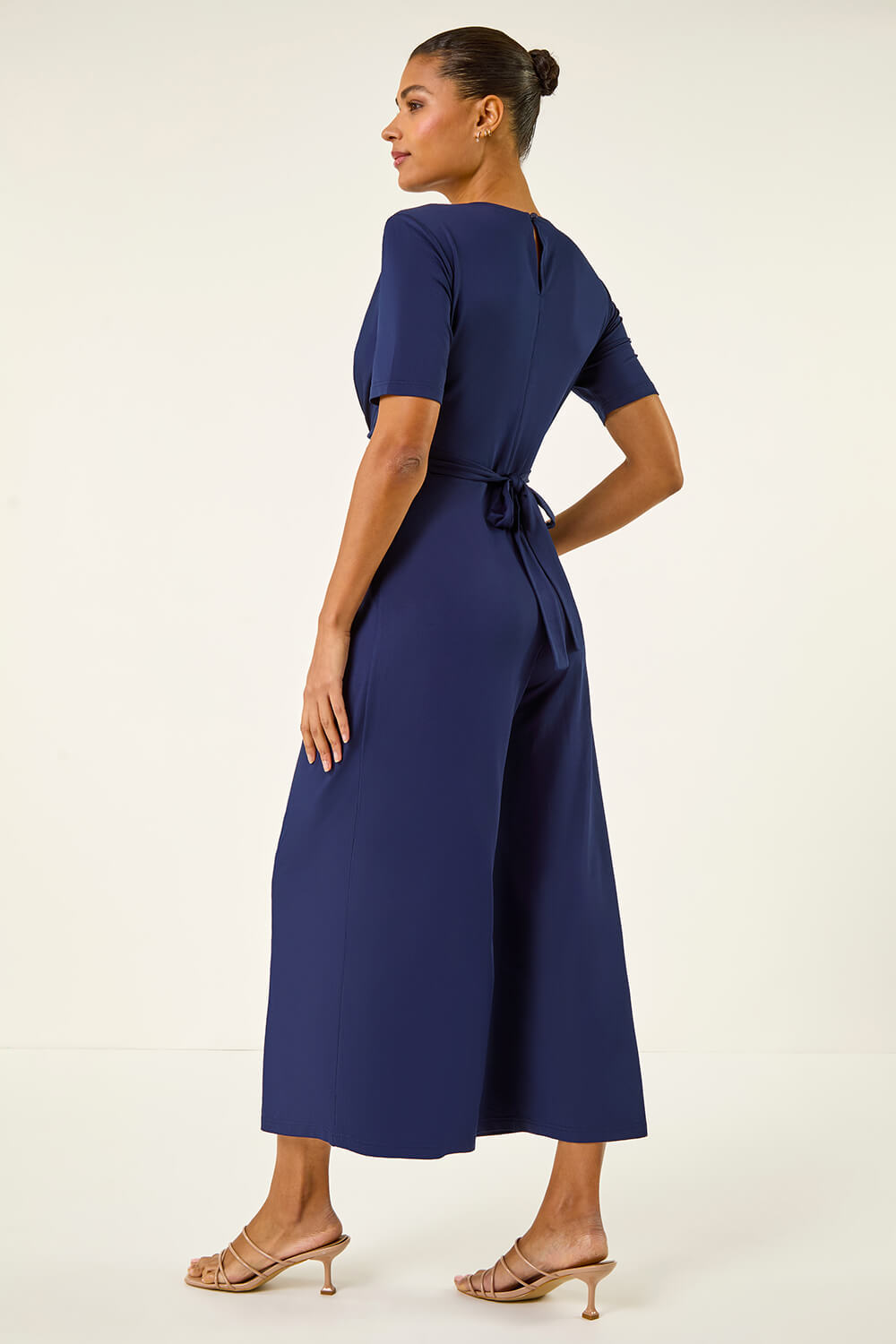 Navy Wrap Bodice Belted Jumpsuit, Image 4 of 5