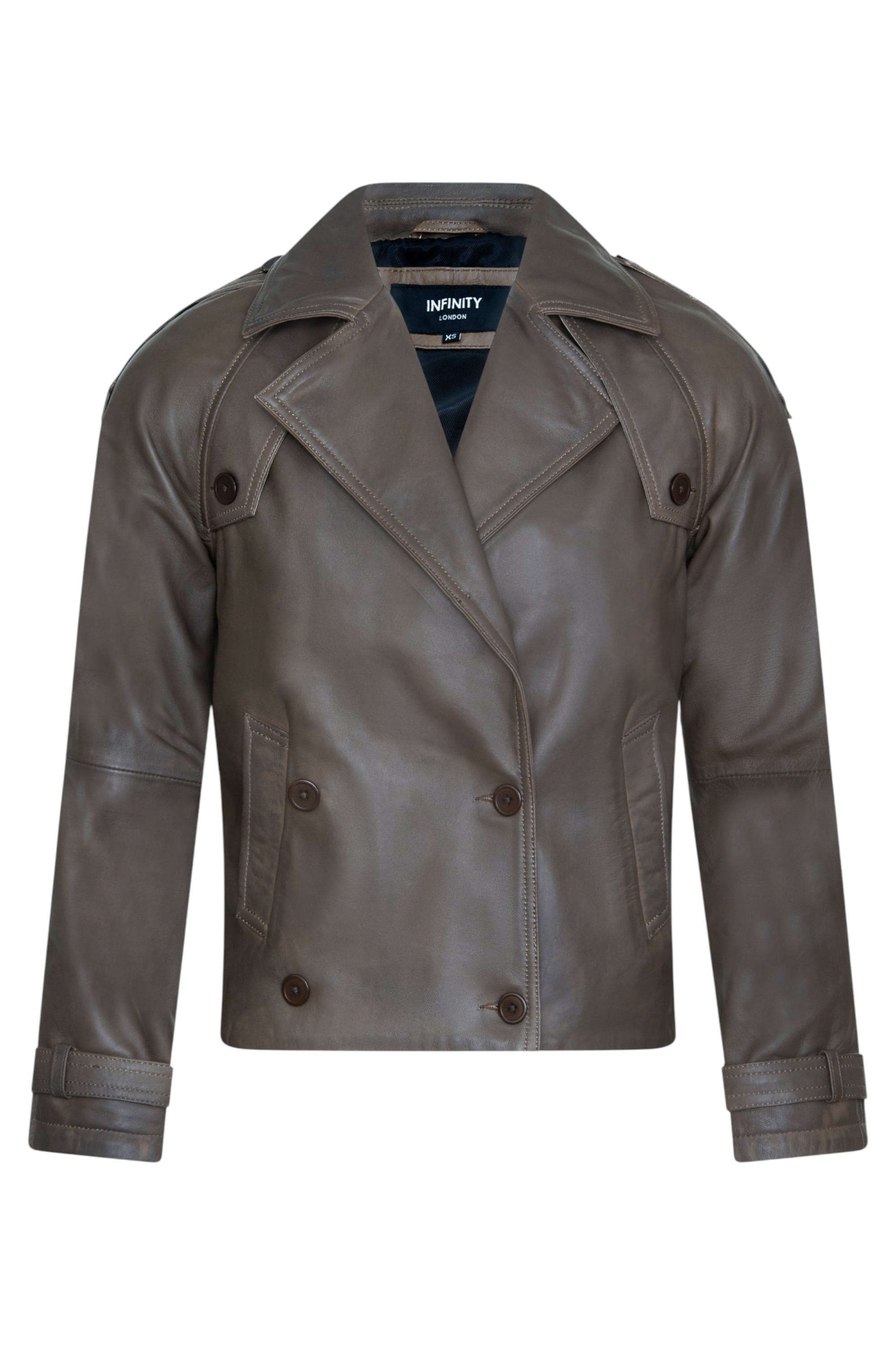 Brown Cropped Oversized Trench Leather Jacket, Image 1 of 4