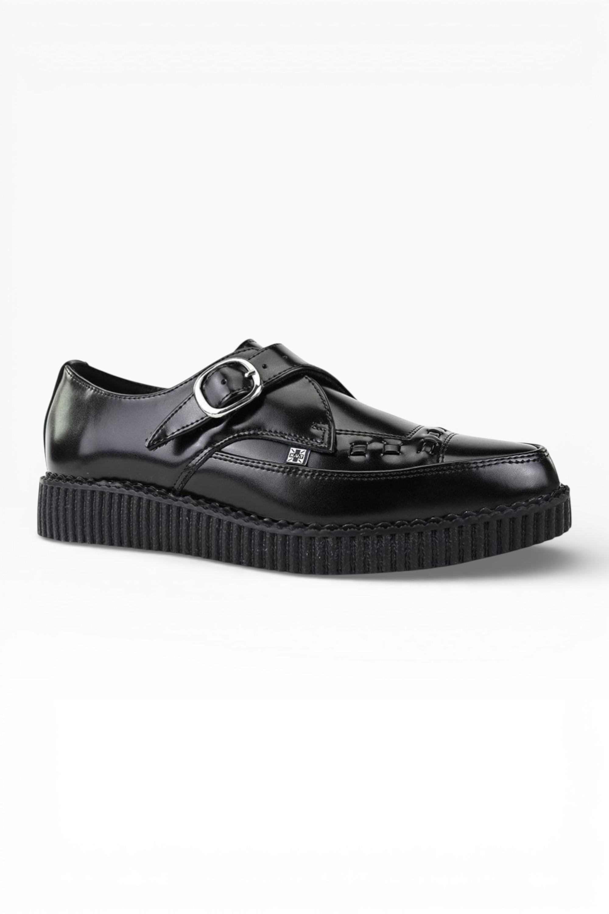 Black TUK Footwear Black Pointed Creeper Leather Monk Shoes, Image 2 of 8