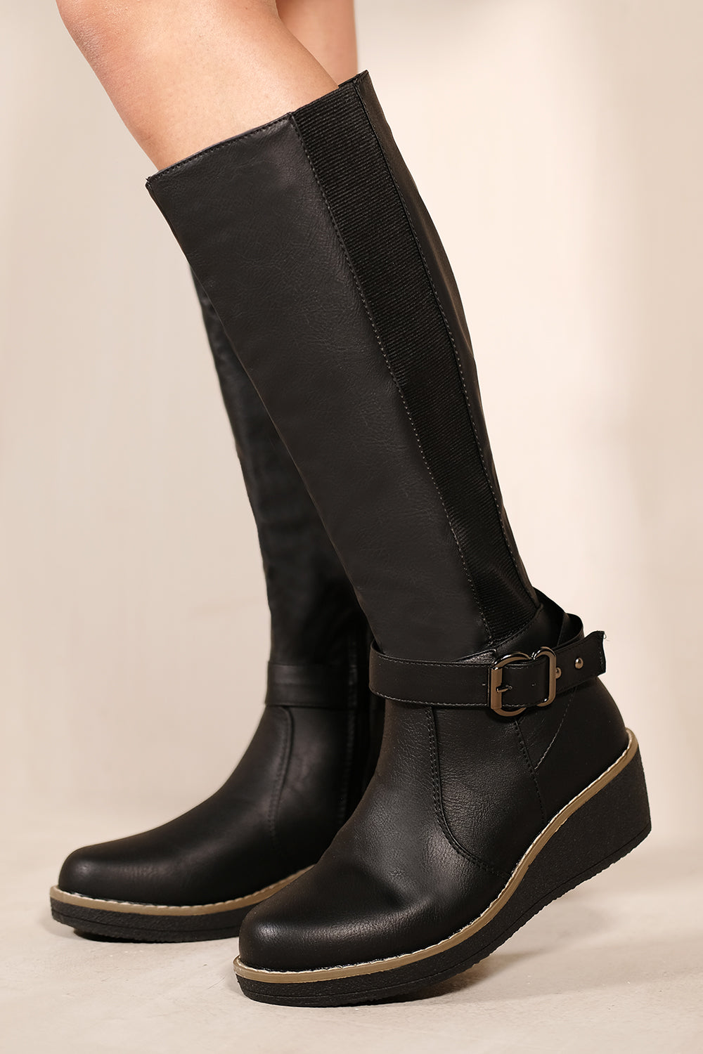 Black 'Ayleen' Wedge Heel Knee High Boots, Image 1 of 3