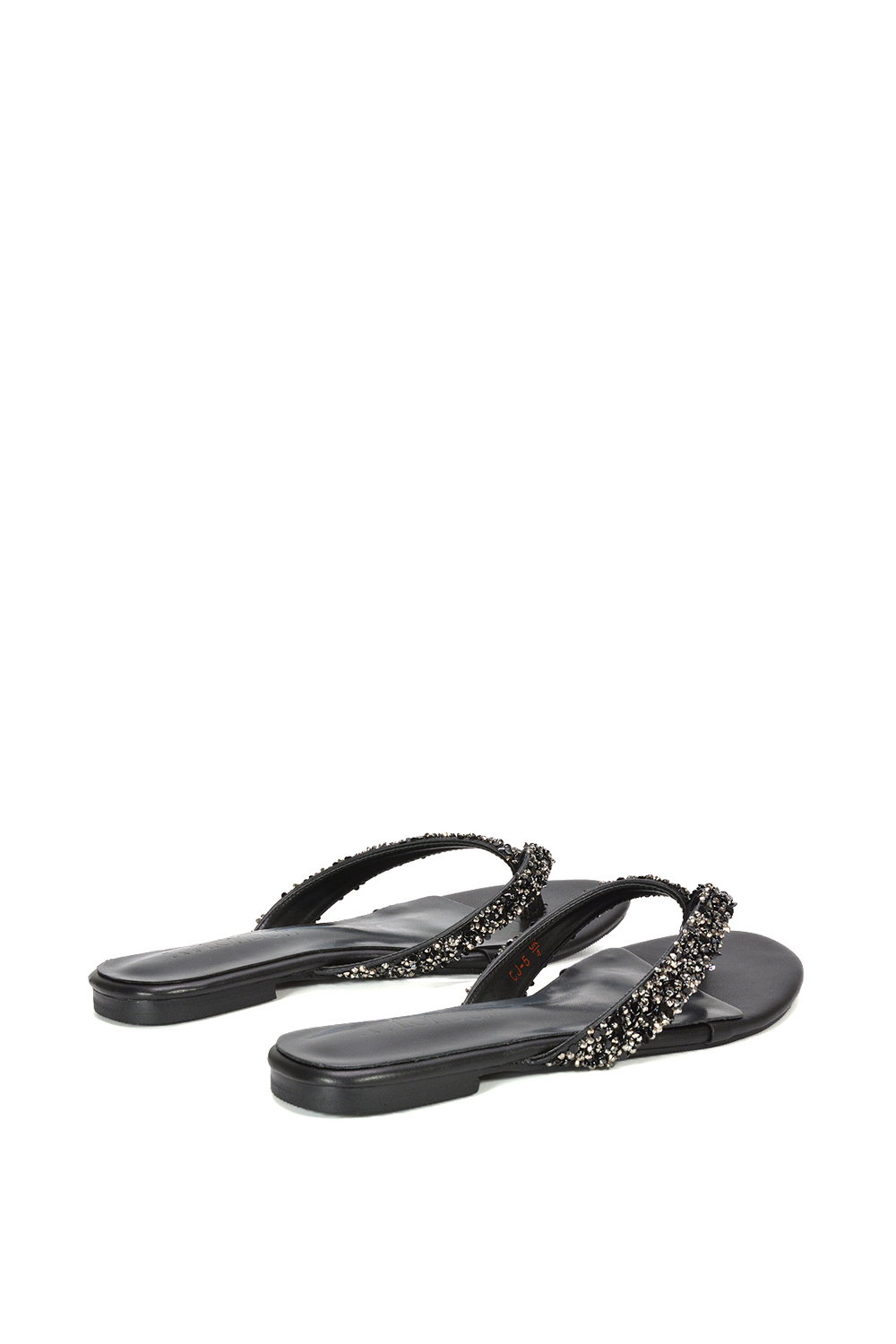 Black 'Veda' Flat Flip Flop Sandals With Jewel Details, Image 4 of 7