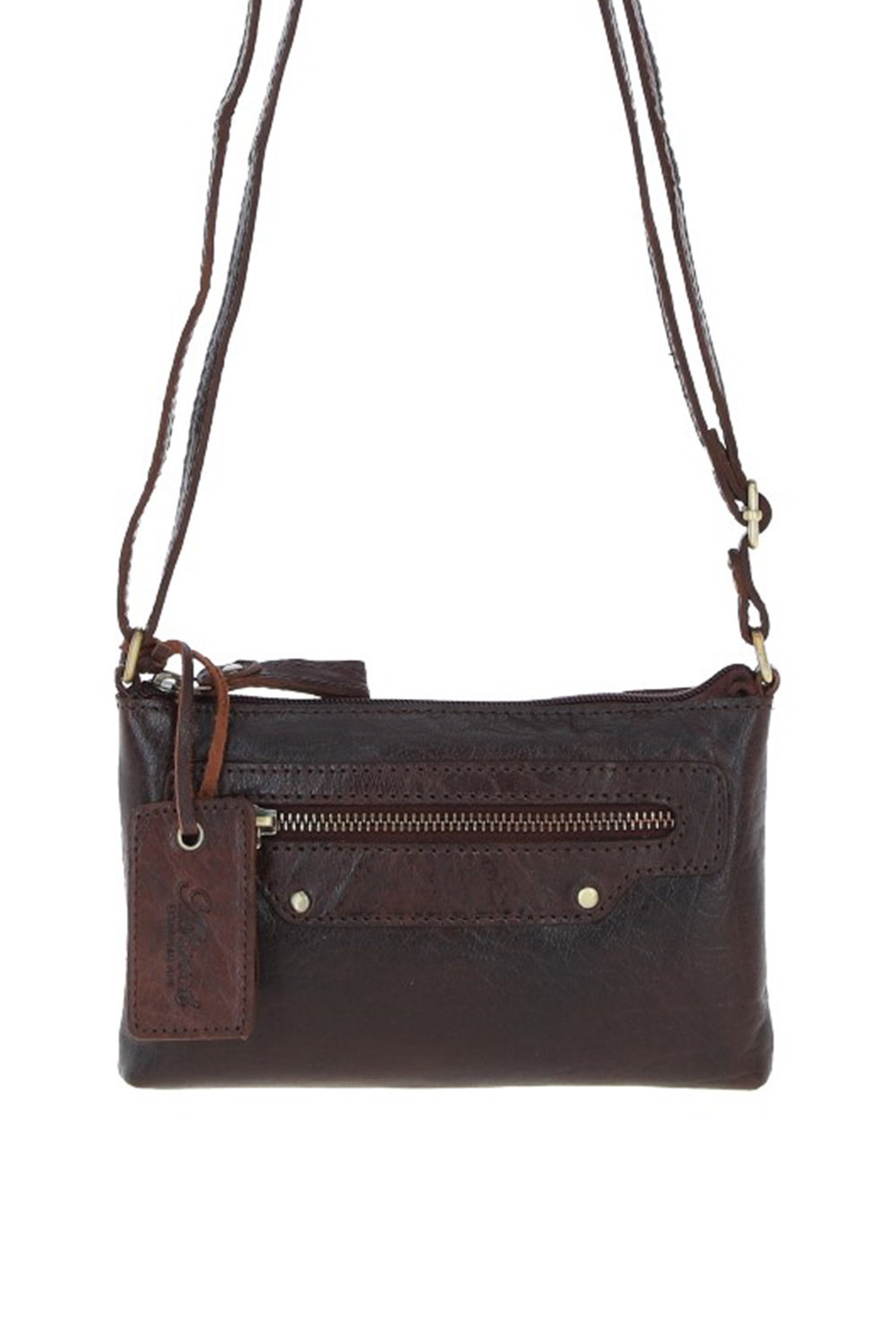 Dark Brown Genuine Leather Crossbody Bag, Image 2 of 6