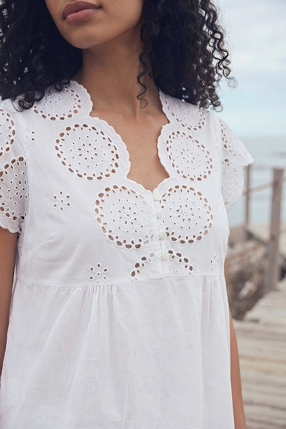 Ivory  Broidery Buttoned Top, Image 5 of 4