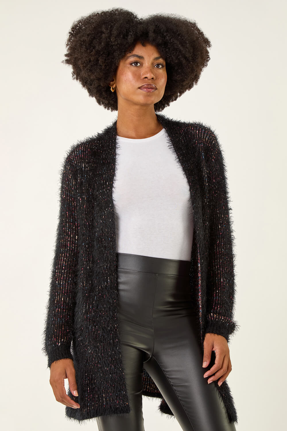 Black Fluffy Eyelash Knit Cardigan, Image 5 of 5