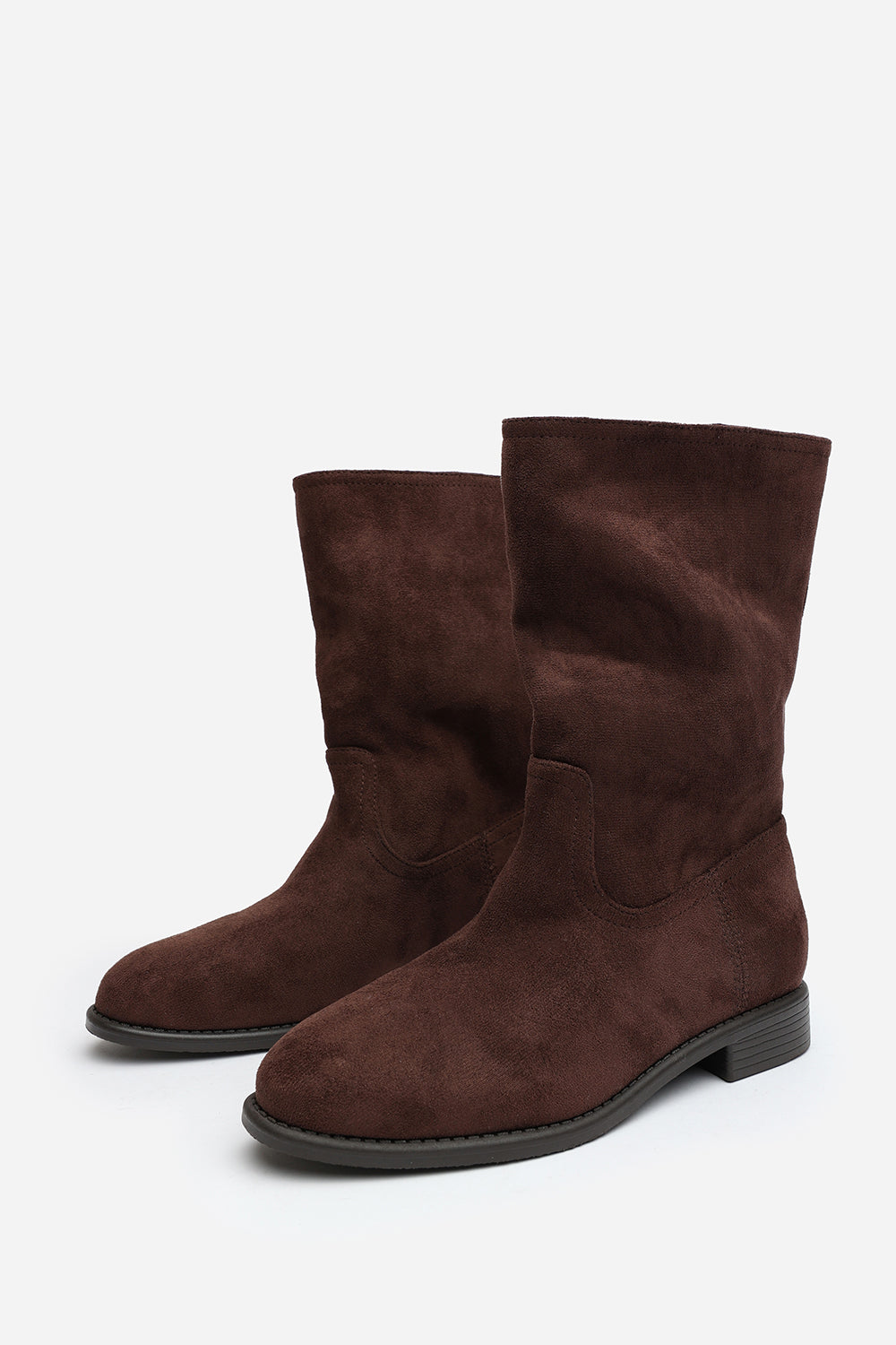 Dark Brown 'Monroe' Mid Calf Boots with Flat Sole, Image 3 of 5