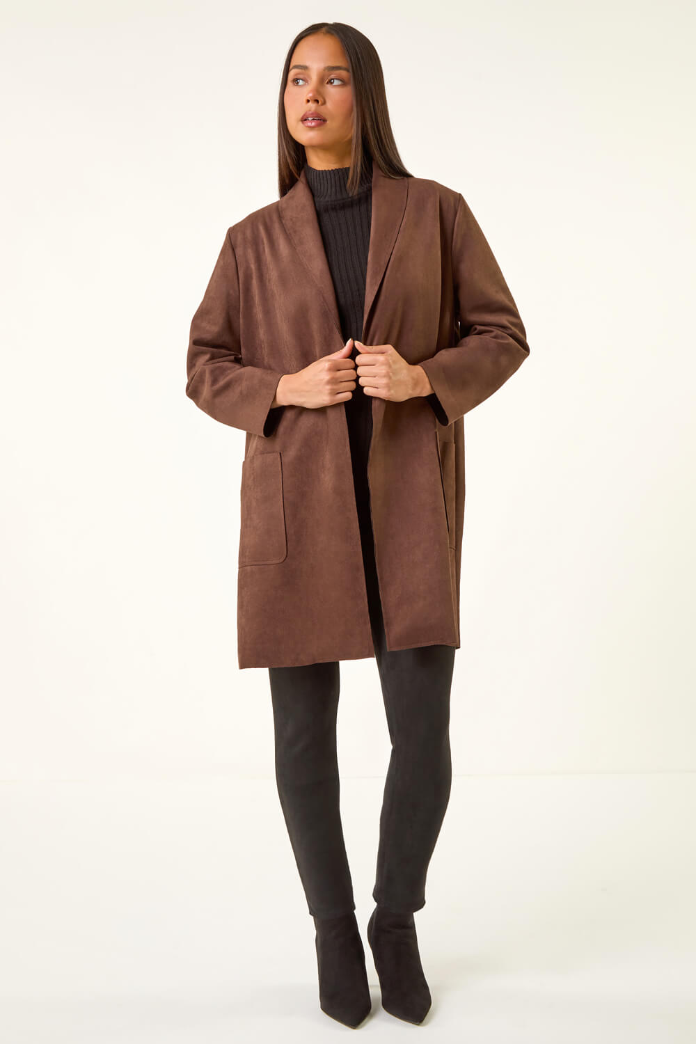 Chocolate Petite Faux Suede Pocket Jacket, Image 3 of 5