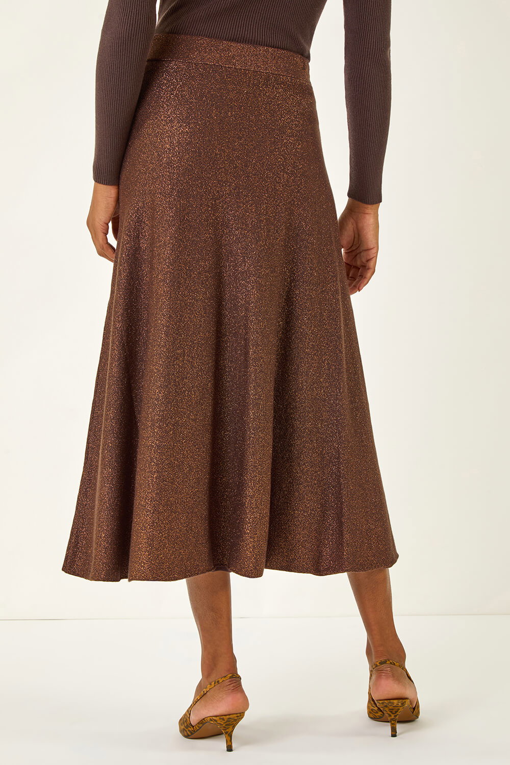 Dark Brown Shimmer Knit Midi Skirt, Image 5 of 5