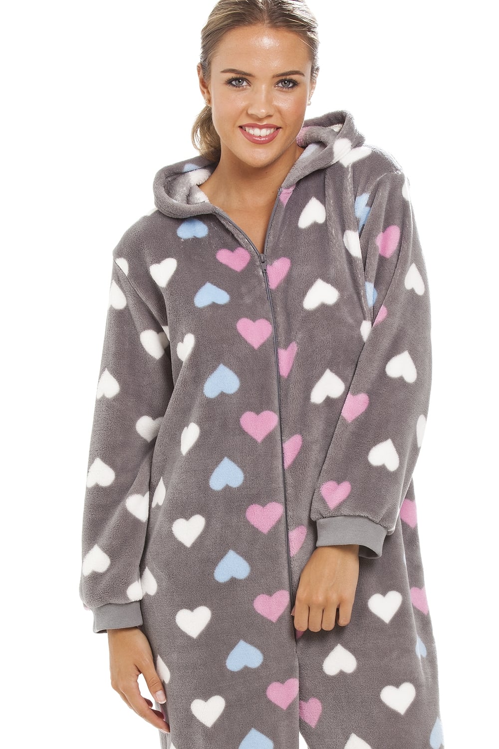 Grey Multicoloured Heart Print Supersoft Grey Onesie, Image 3 of 5