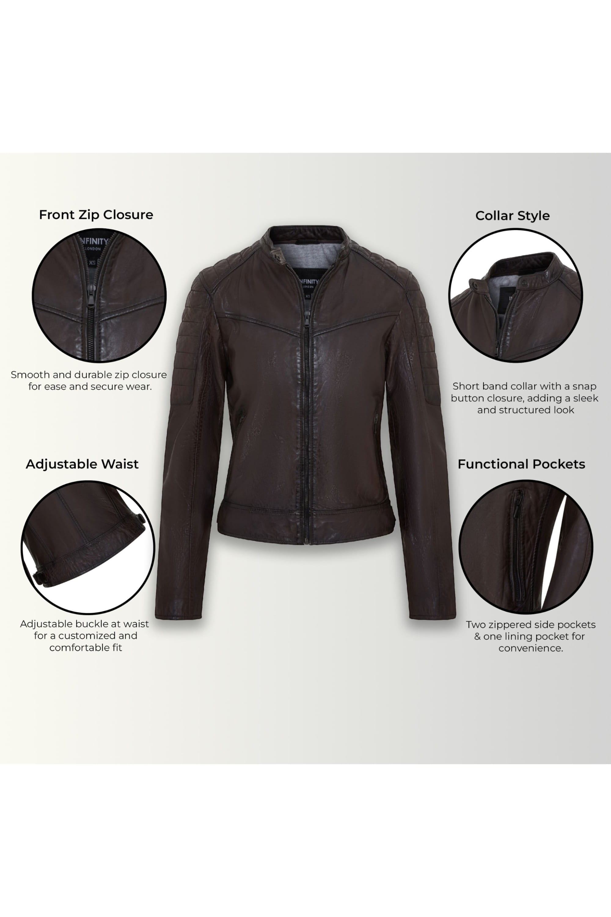 Dark Brown Quilted Leather Biker Jacket-Horten, Image 3 of 6