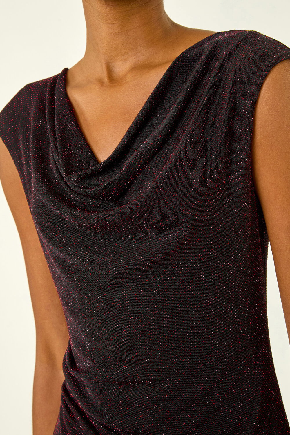 Red Shimmer Cowl Neck Stretch Dress, Image 7 of 6