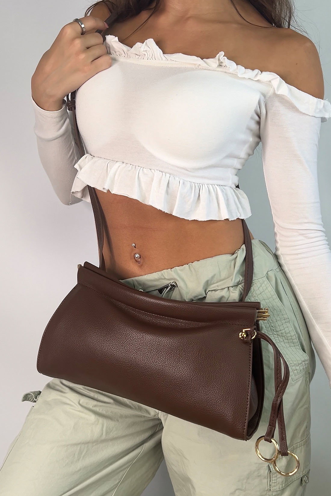 Brown Shoulder Clutch Bag With Tie Up Detail, Image 2 of 4