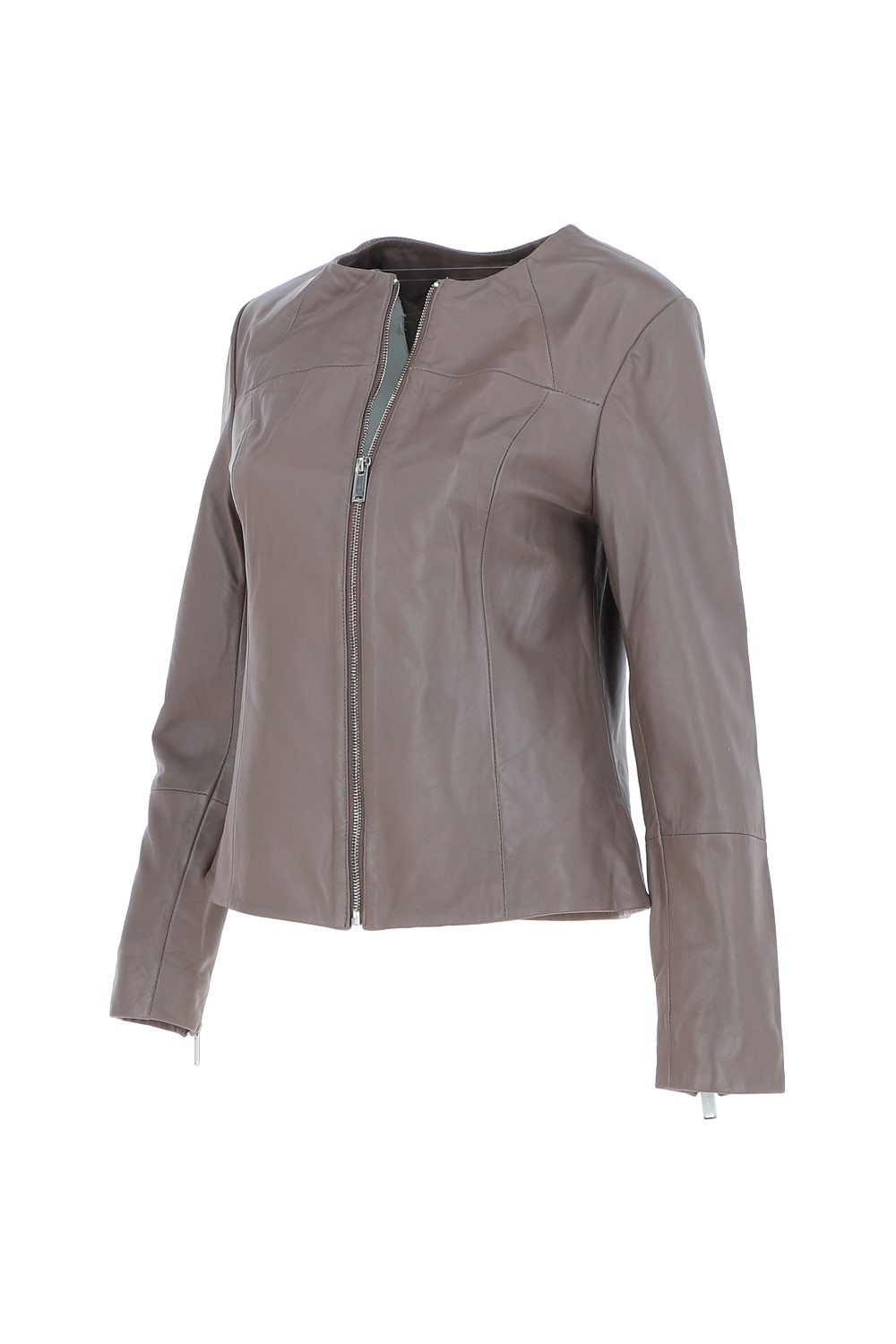 Taupe Ashwood Leather Taupe 'Francesca' Collarless Real Leather Fashion Jacket, Image 3 of 5