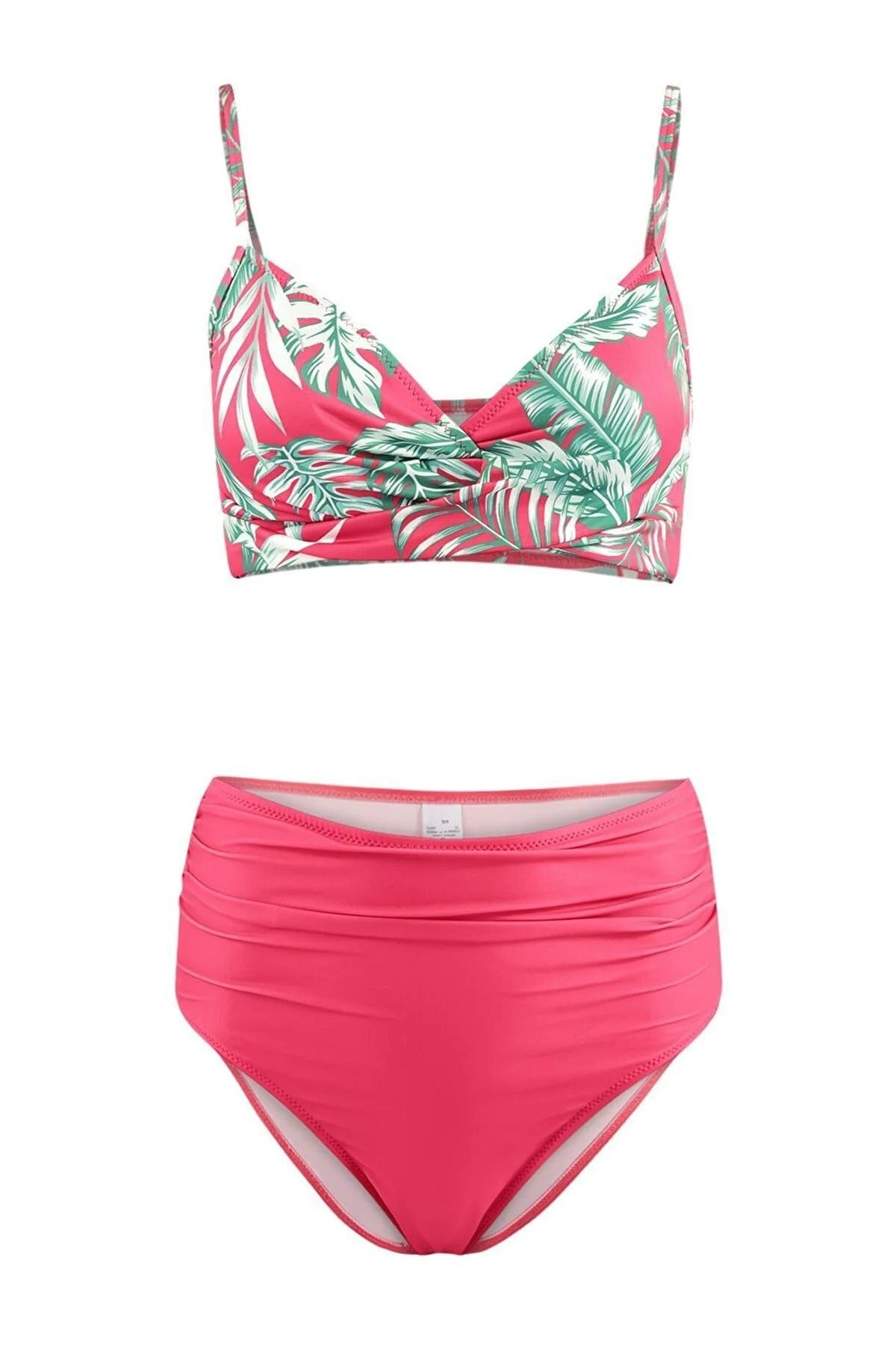 Multi WOVCOR Multi Tropical Print Draped High Waisted Bikini Set, Image 1 of 2