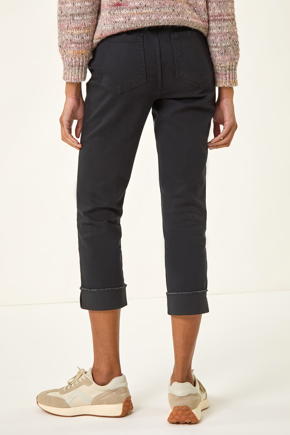Black Slim Leg Turn Up Stretch Jeans, Image 4 of 5