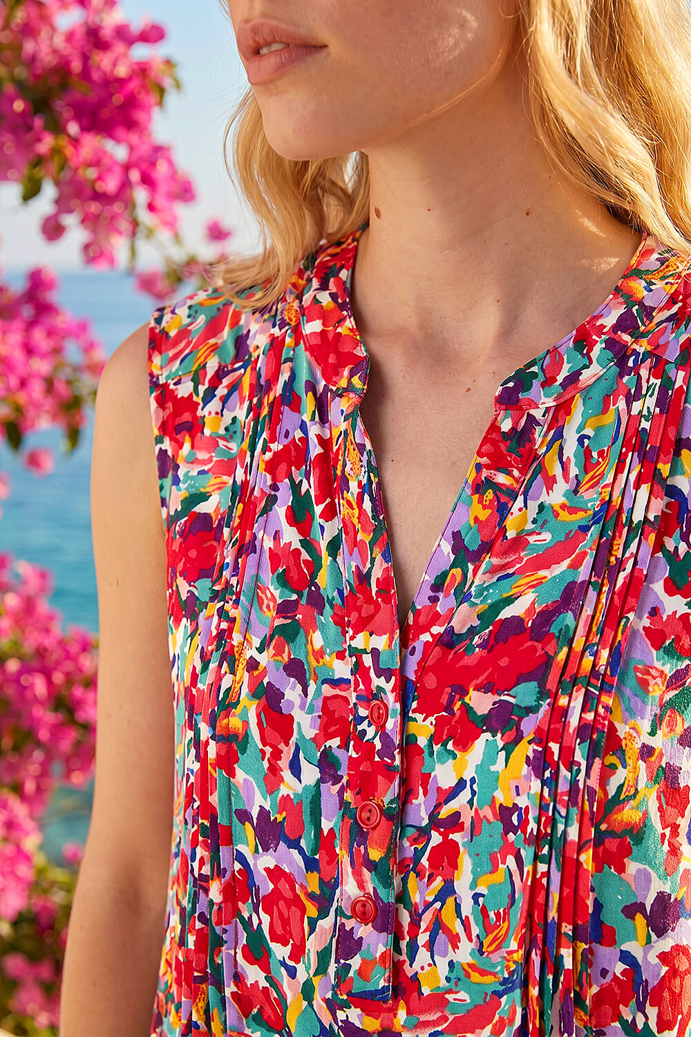 Red Floral Pintuck Shirt, Image 5 of 4