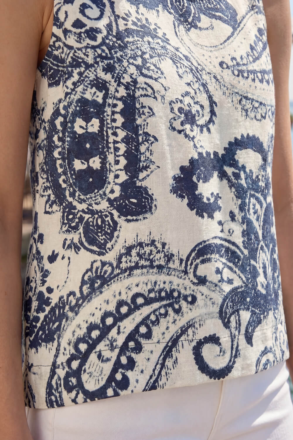 Navy Paisley Print Shell Top, Image 5 of 4