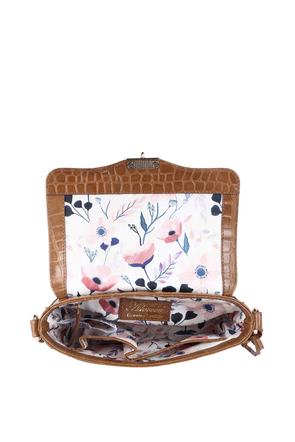 Tan Ashwood Leather Tan 'Elegance' Croc Embossed Leather Cross Body Bag, Image 4 of 5