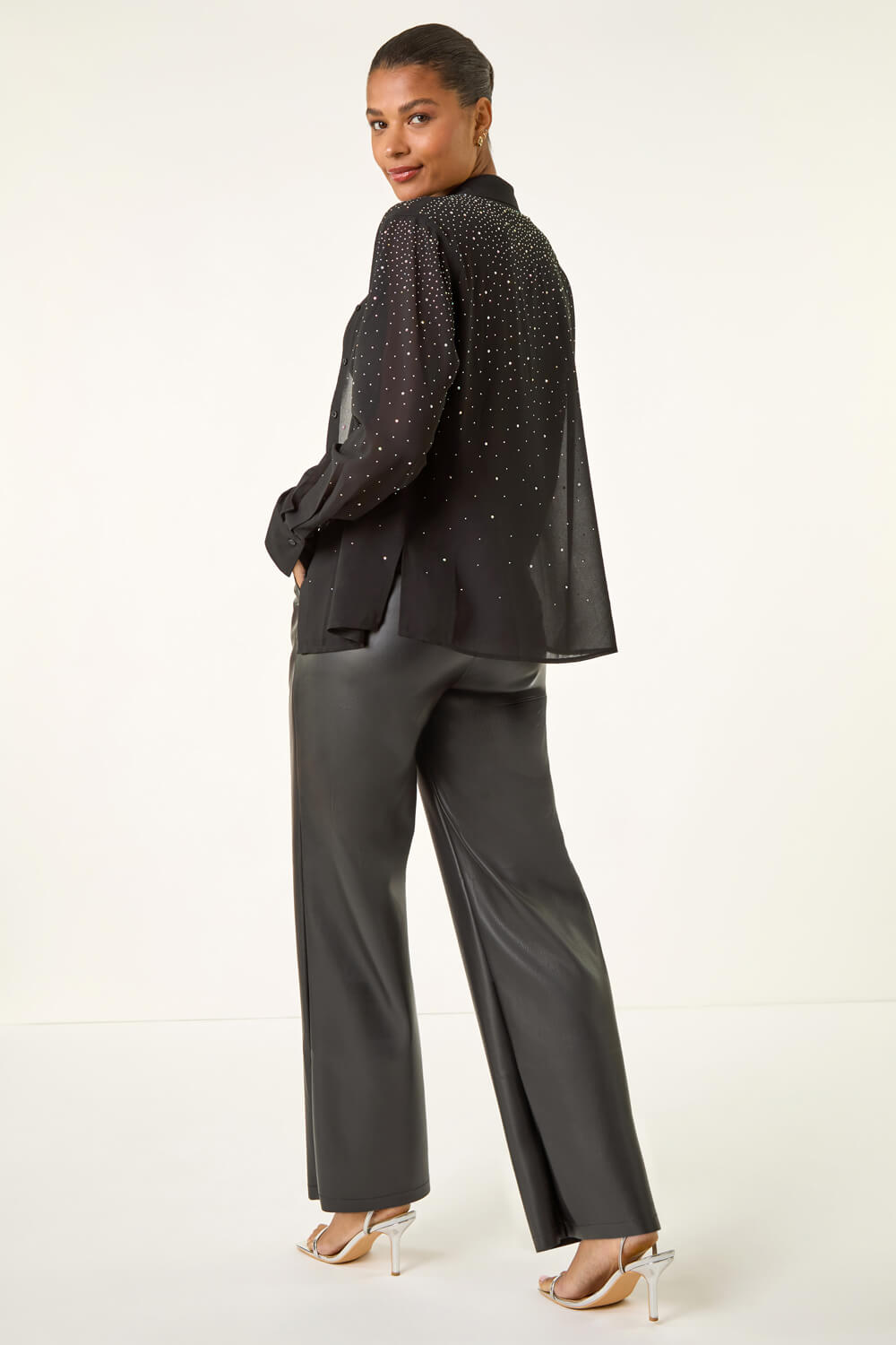 Black Sparkly Button Up Blouse , Image 5 of 7