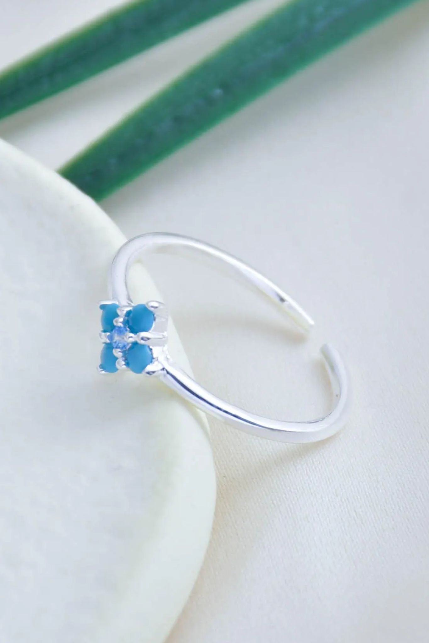 Blue Sterling Silver Turquoise Floral Ring, Image 1 of 3