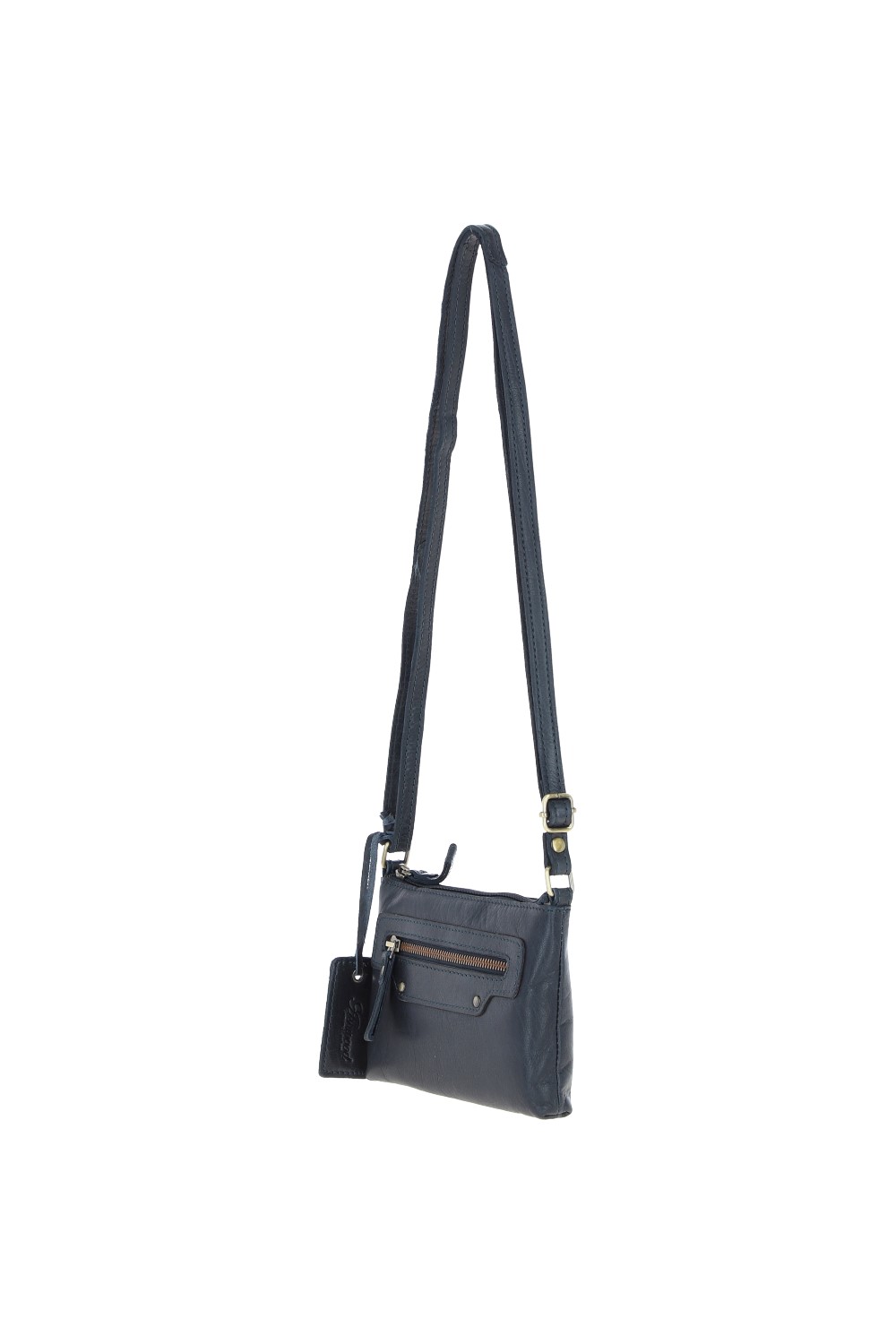 Navy Genuine Leather Crossbody Bag, Image 4 of 6