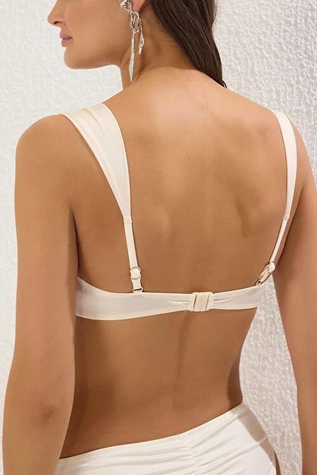 White Hardware Detail Bralette Bikini Top with Wide Straps, Image 5 of 5