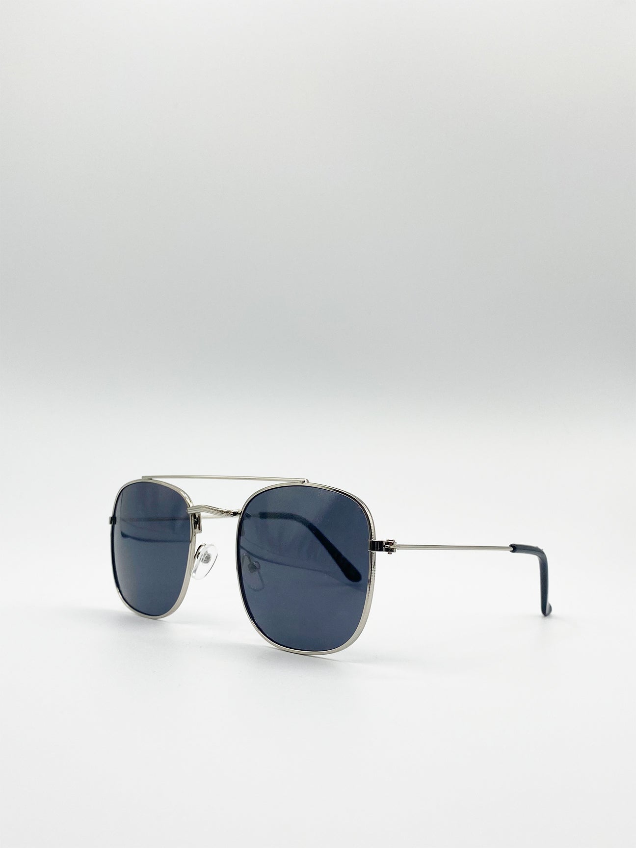 Silver Aviator Style Double Bridge Sunglasses, Image 2 of 4