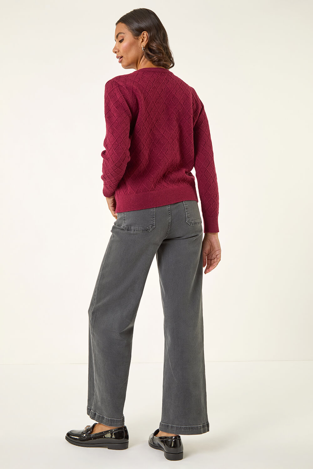 Burgundy Cable Knit Buttoned Cardigan, Image 4 of 5