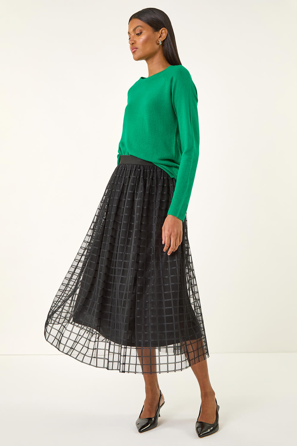 Black Geometric Mesh Overlay Skirt, Image 4 of 7