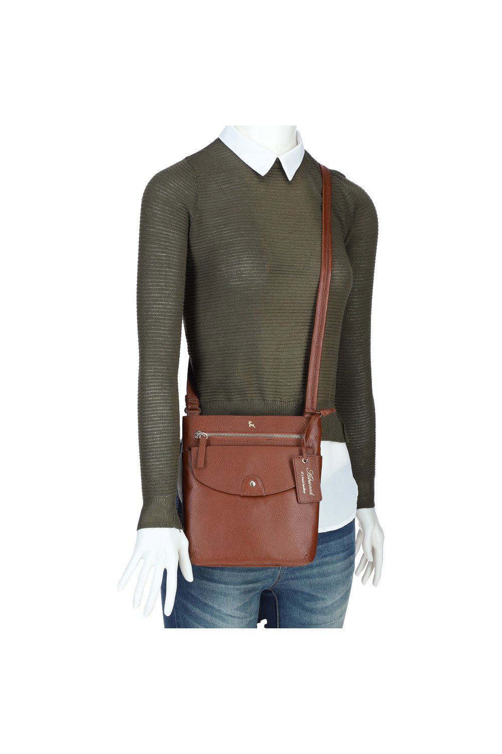 Tan 'Five CB' Real Leather Cross Body Bag, Image 5 of 5