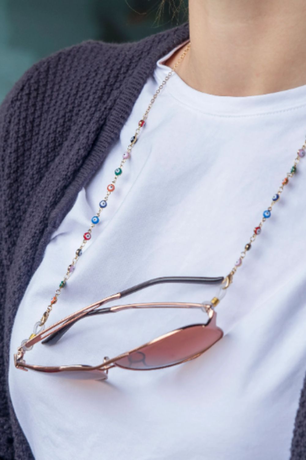 Silver 62 CM Colourful Turkish Evil Eye Protection Summer Reading Eyeglass Chain Lanyard, Image 2 of 2