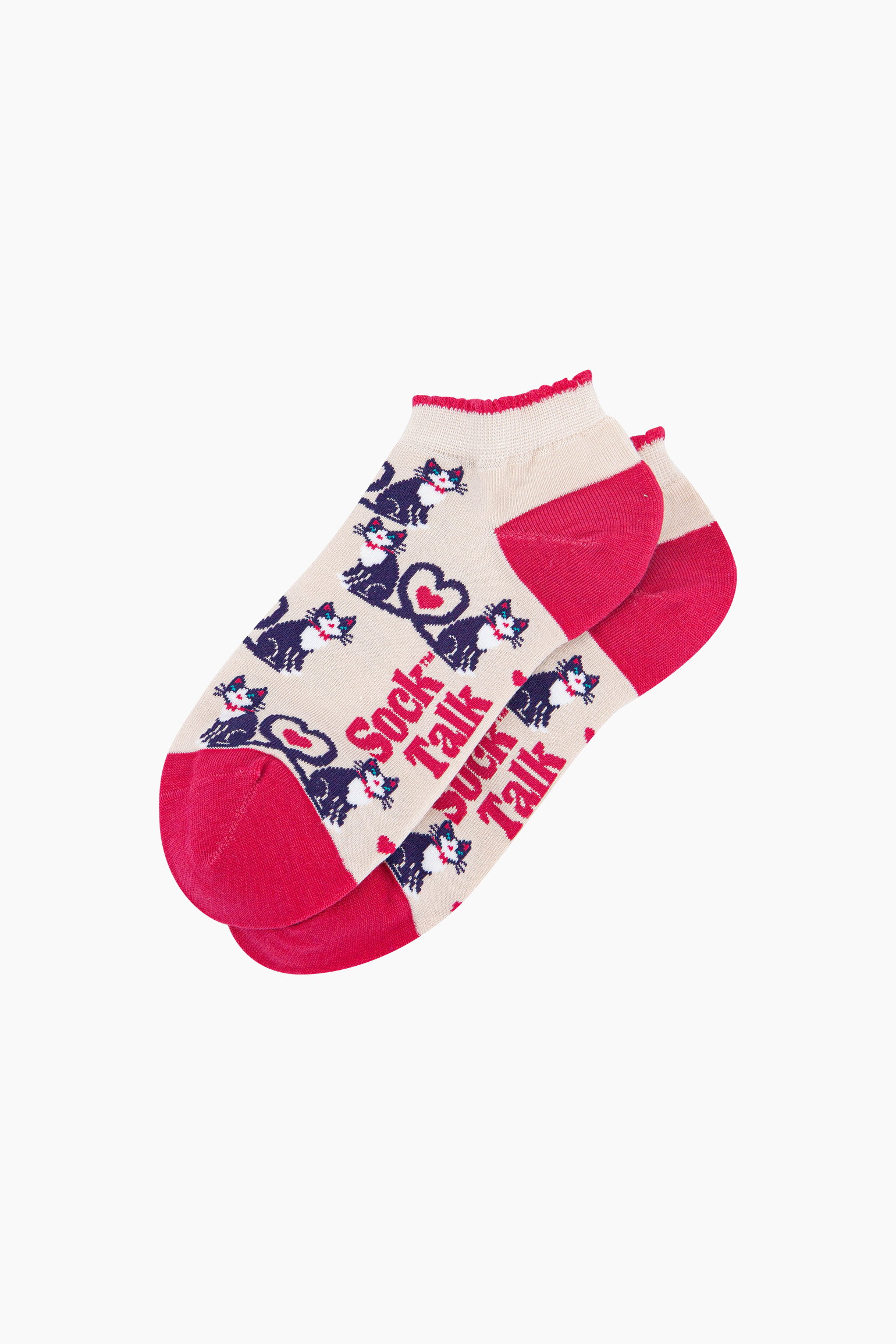 Cream Cats in Love Bamboo Trainer Socks in Cream, Image 3 of 4