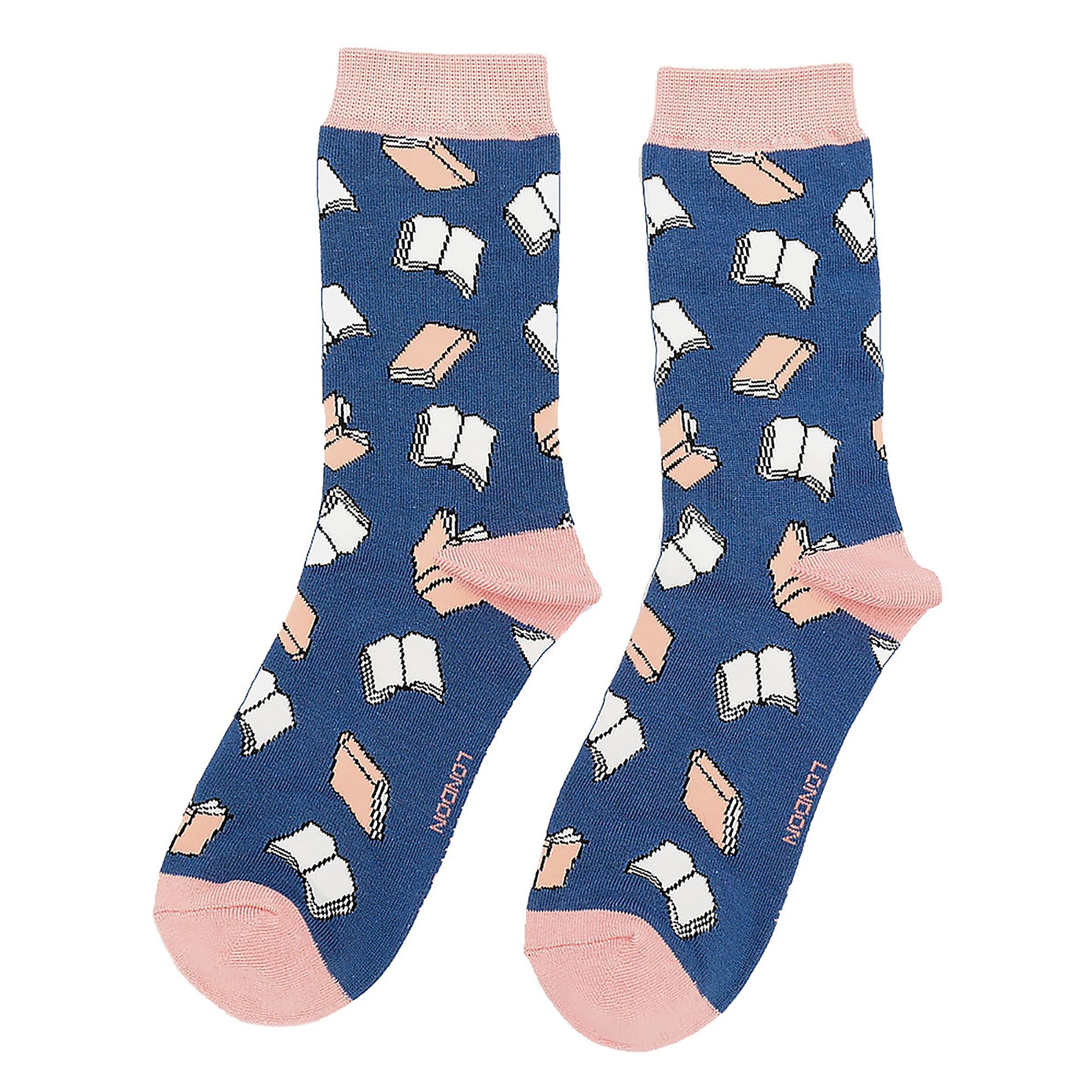 Navy Book Socks | Novelty Bamboo Socks, Image 2 of 3