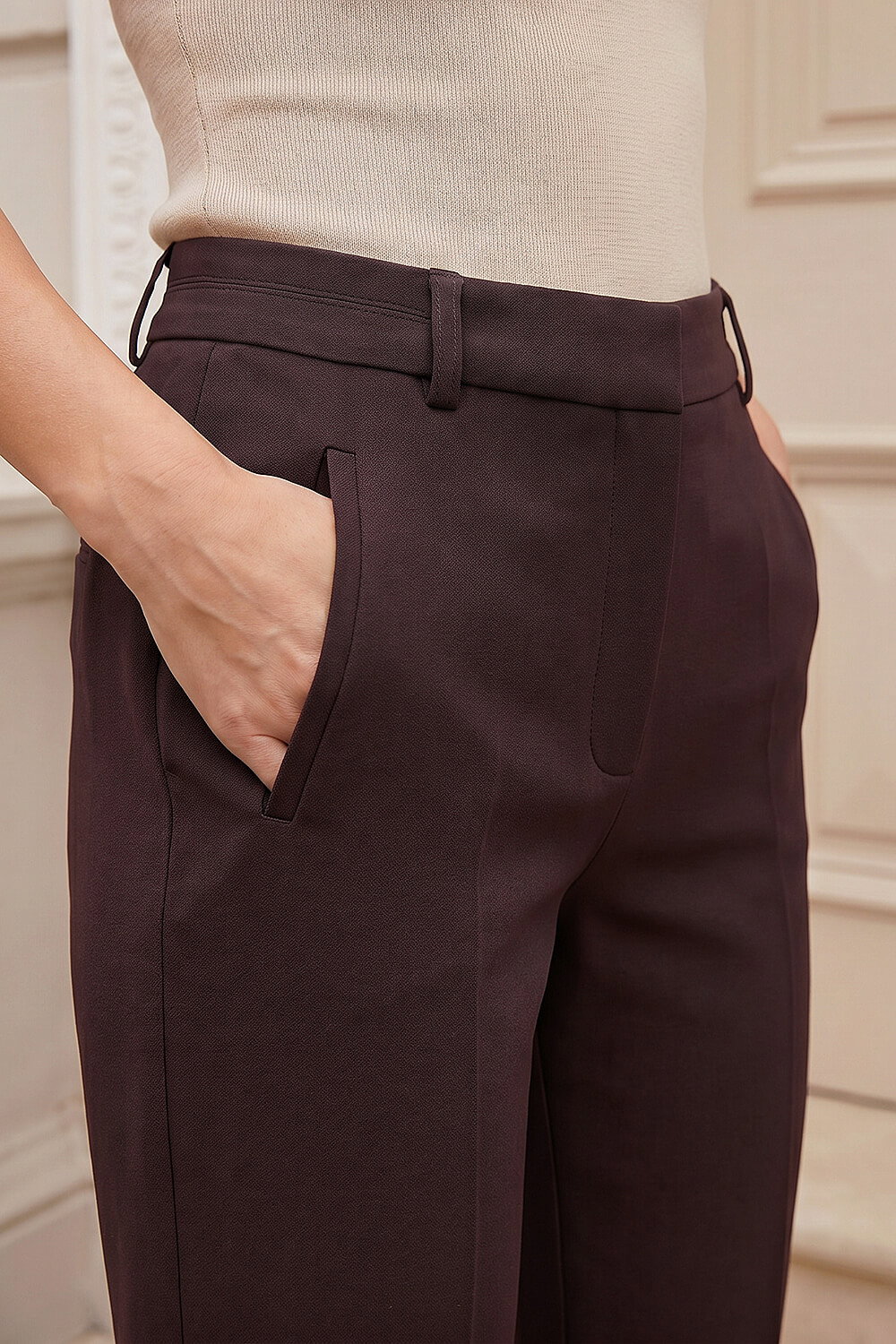 Dark Brown Short Straight Leg Trouser, Image 5 of 4