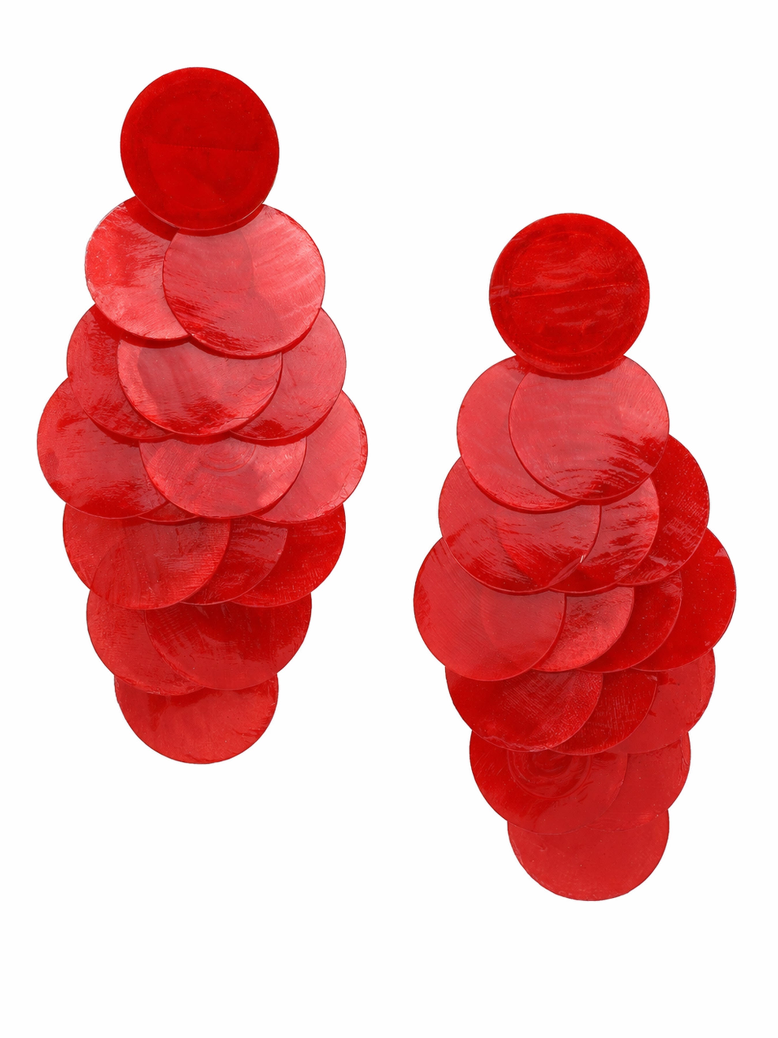 Orange Natural Shell Disc Cascade Drop Earrings