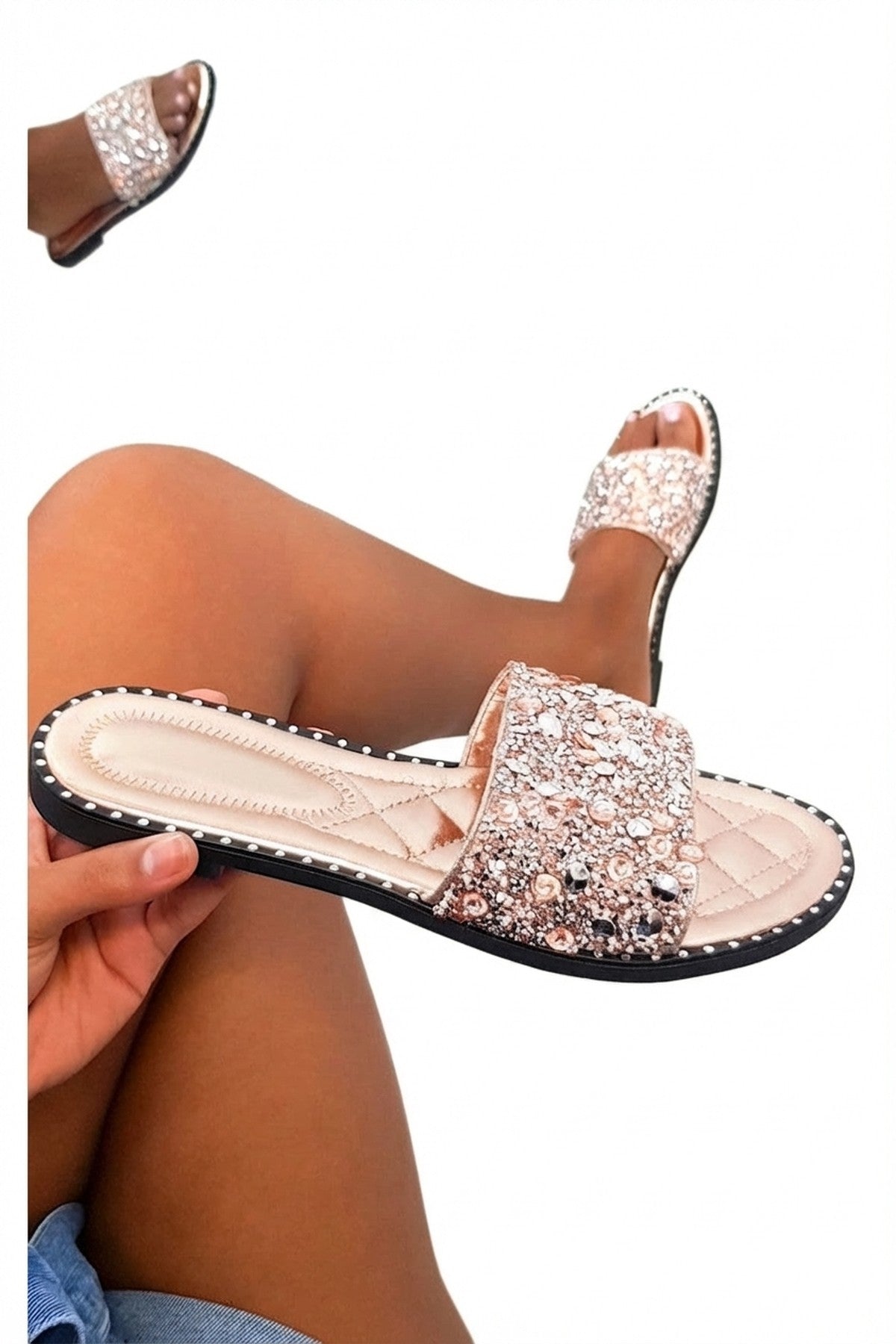 Cream iKrush Cream Sofie Embellished Slip On Sandals, Image 3 of 8