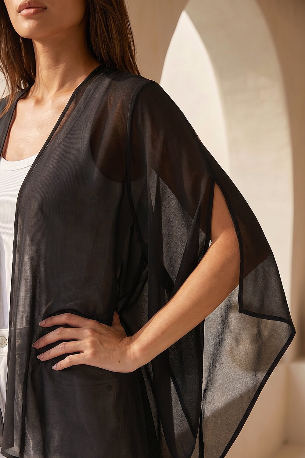 Black Longline Chiffon Cover Up, Image 5 of 4