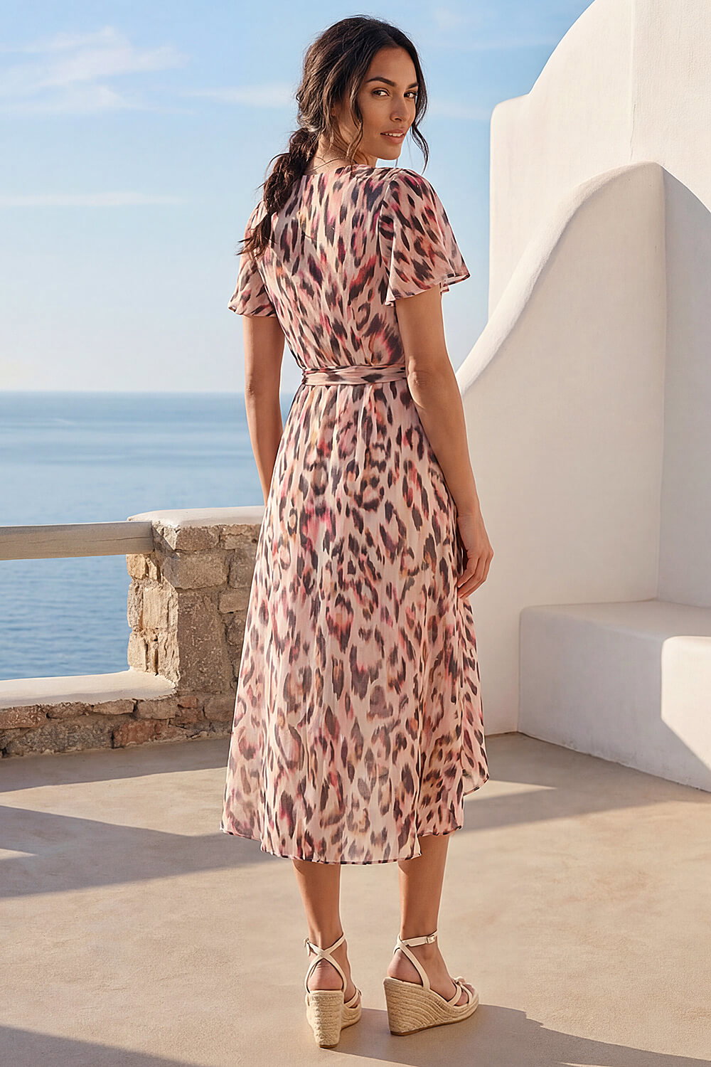 Brown Leopard Ruffle Front Dress, Image 4 of 4