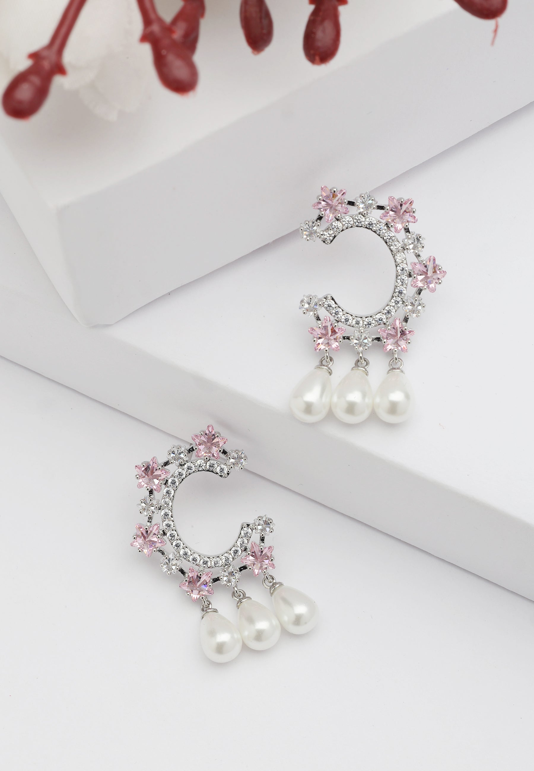 Light Pink Diva C-Shaped Drop Earrings, Image 2 of 5