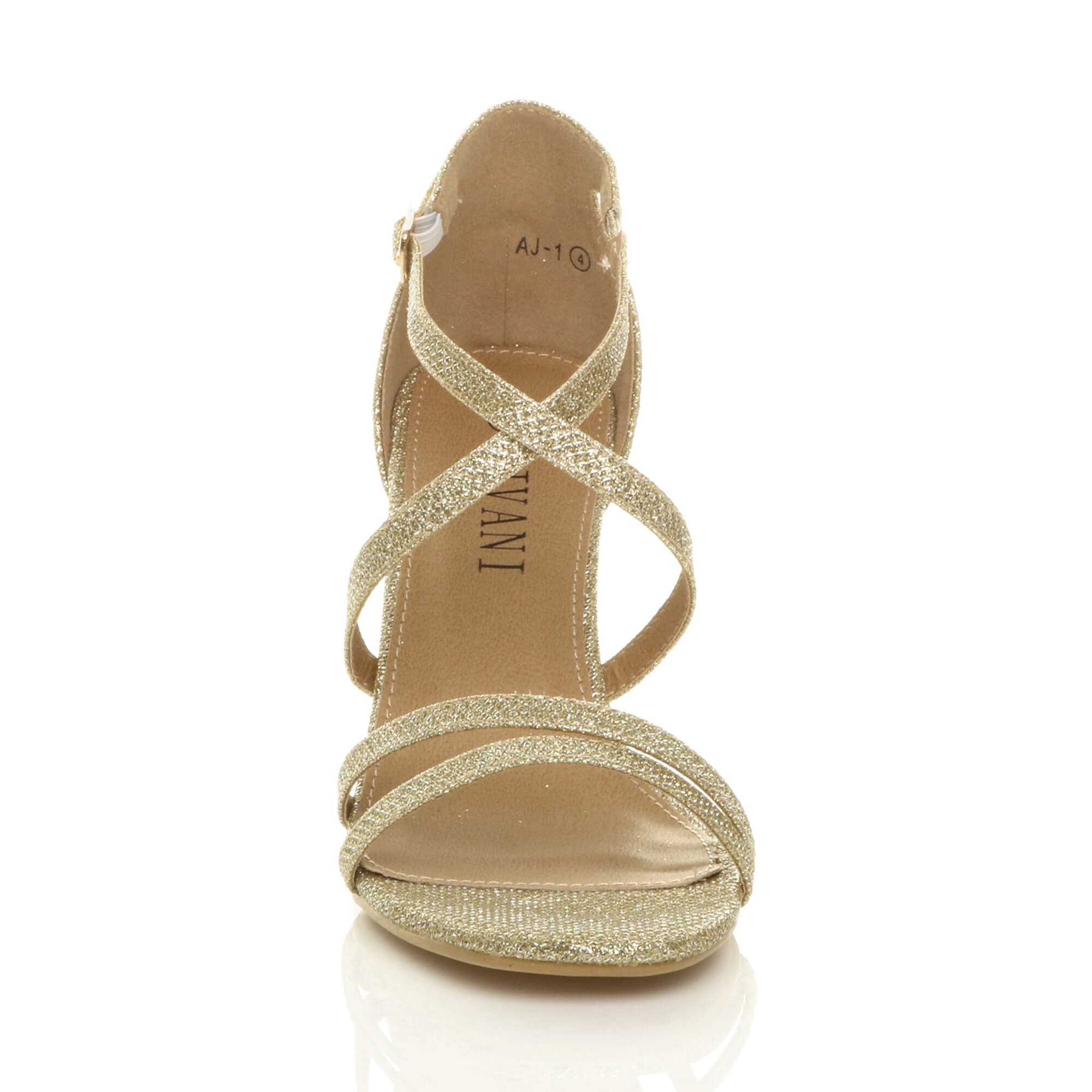 Gold High Heel Crossed Straps Buckle Sandals, Image 6 of 6