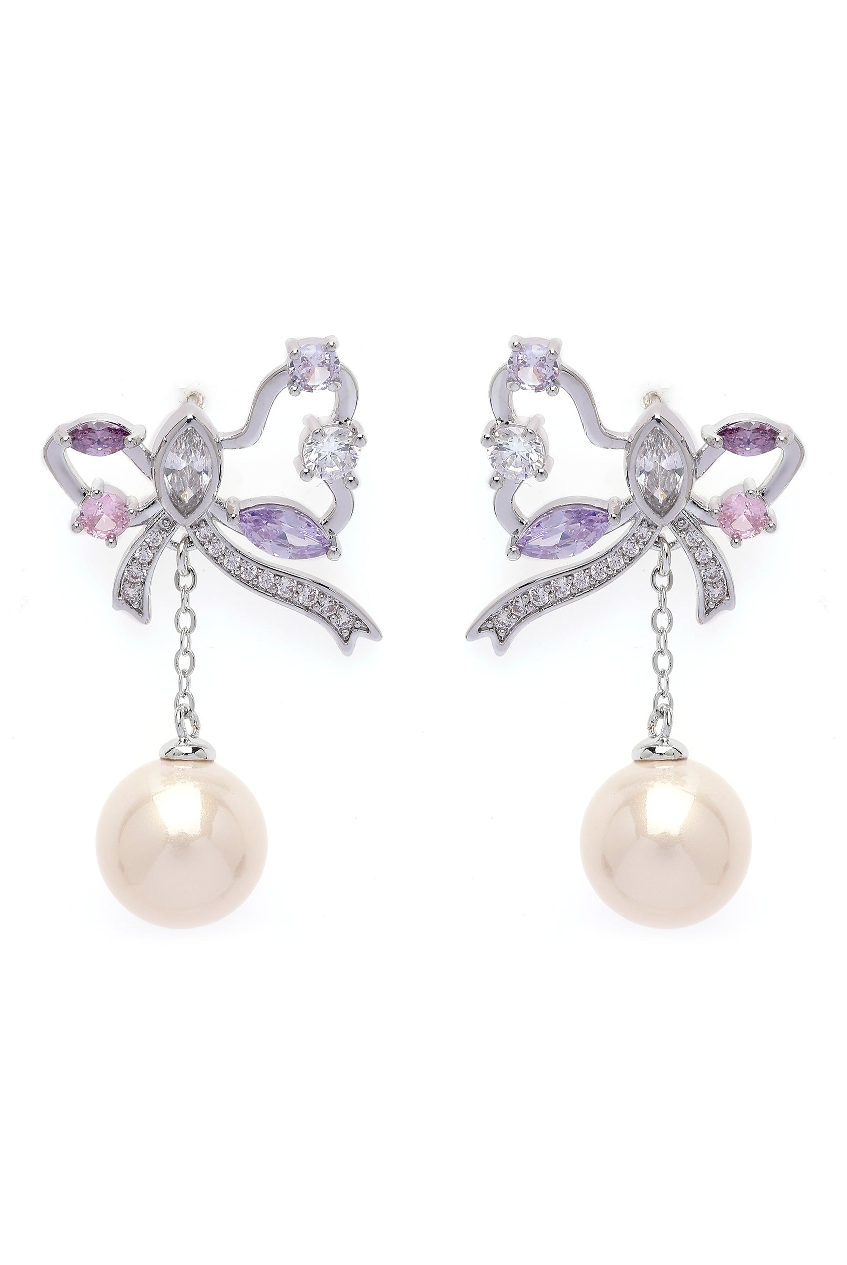 Metallic Silver Colored Butterfly Drop Earrings