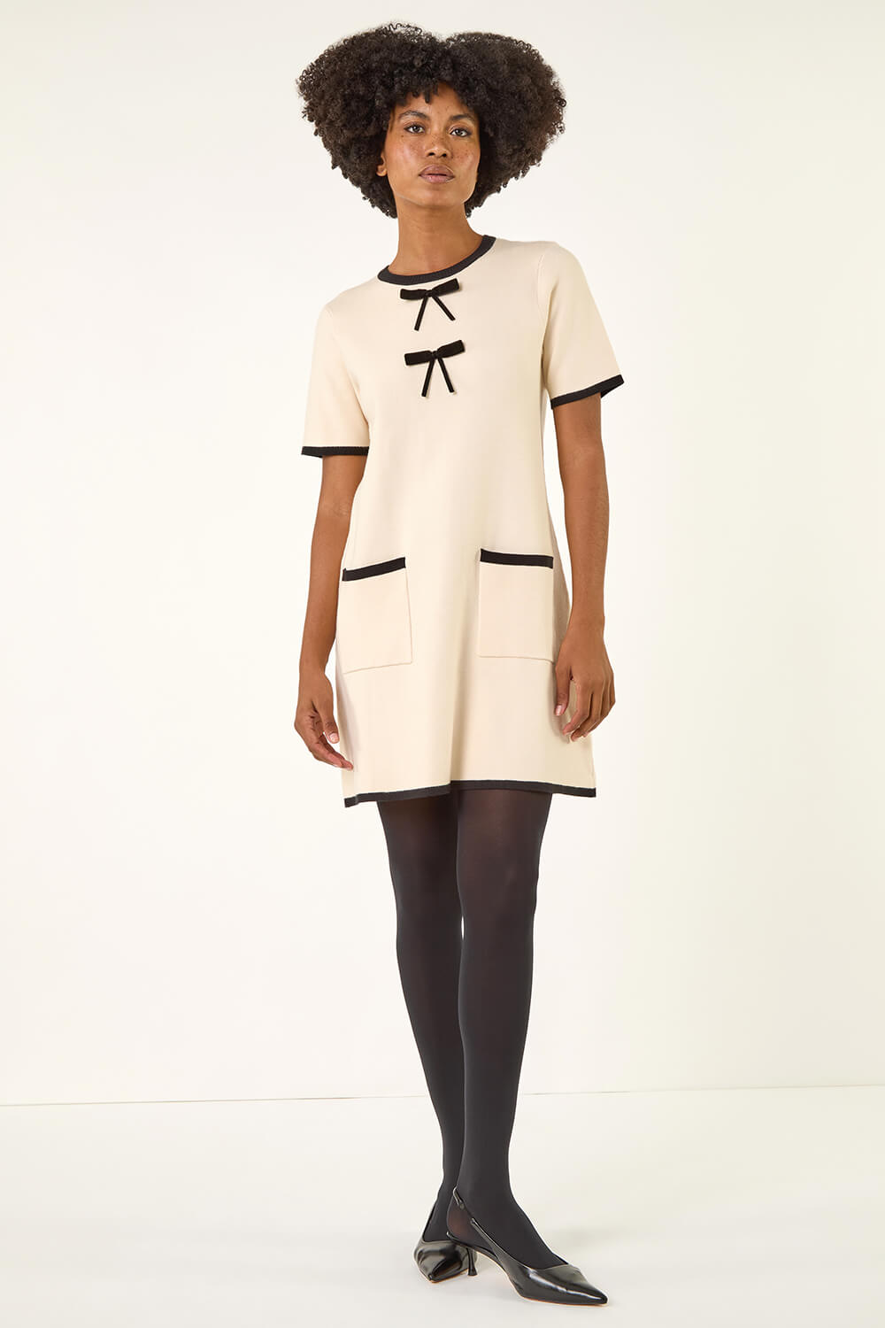 Ivory Bow Detail Knitted Dress, Image 3 of 5
