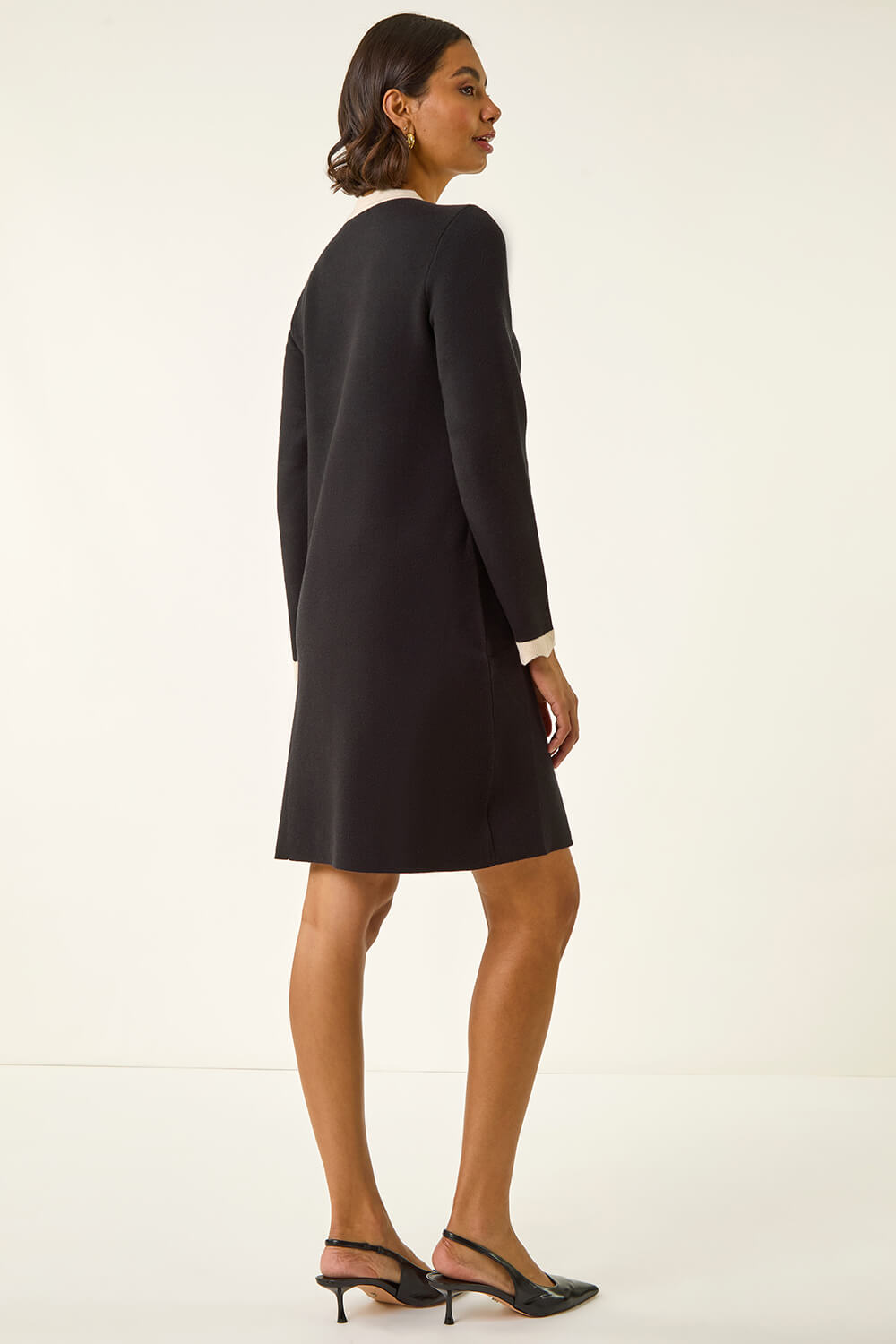 Black Scalloped Button Down Knit Dress, Image 5 of 6