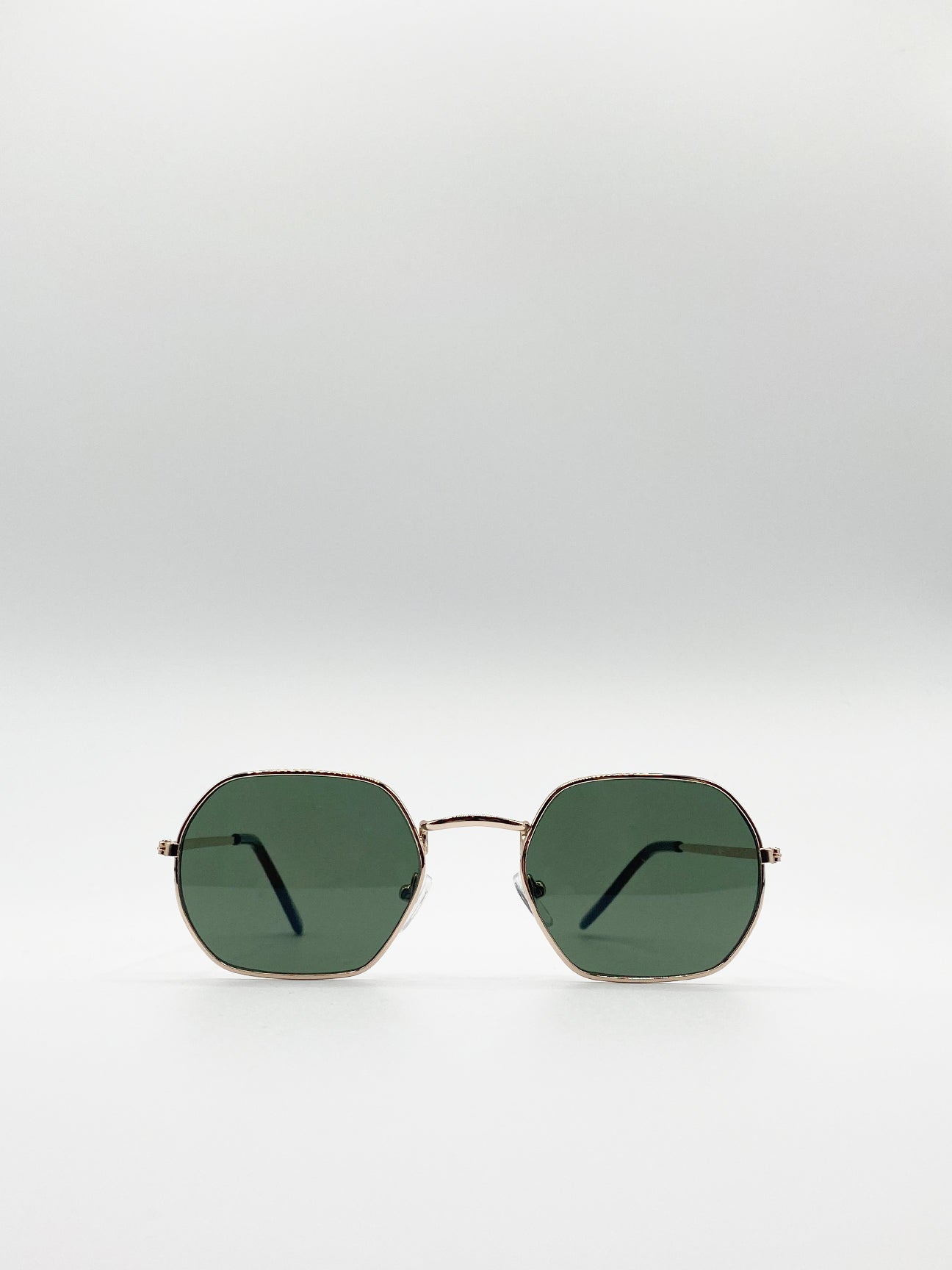 Gold Hexagon Metal Frame Sunglasses in Gold, Image 2 of 5
