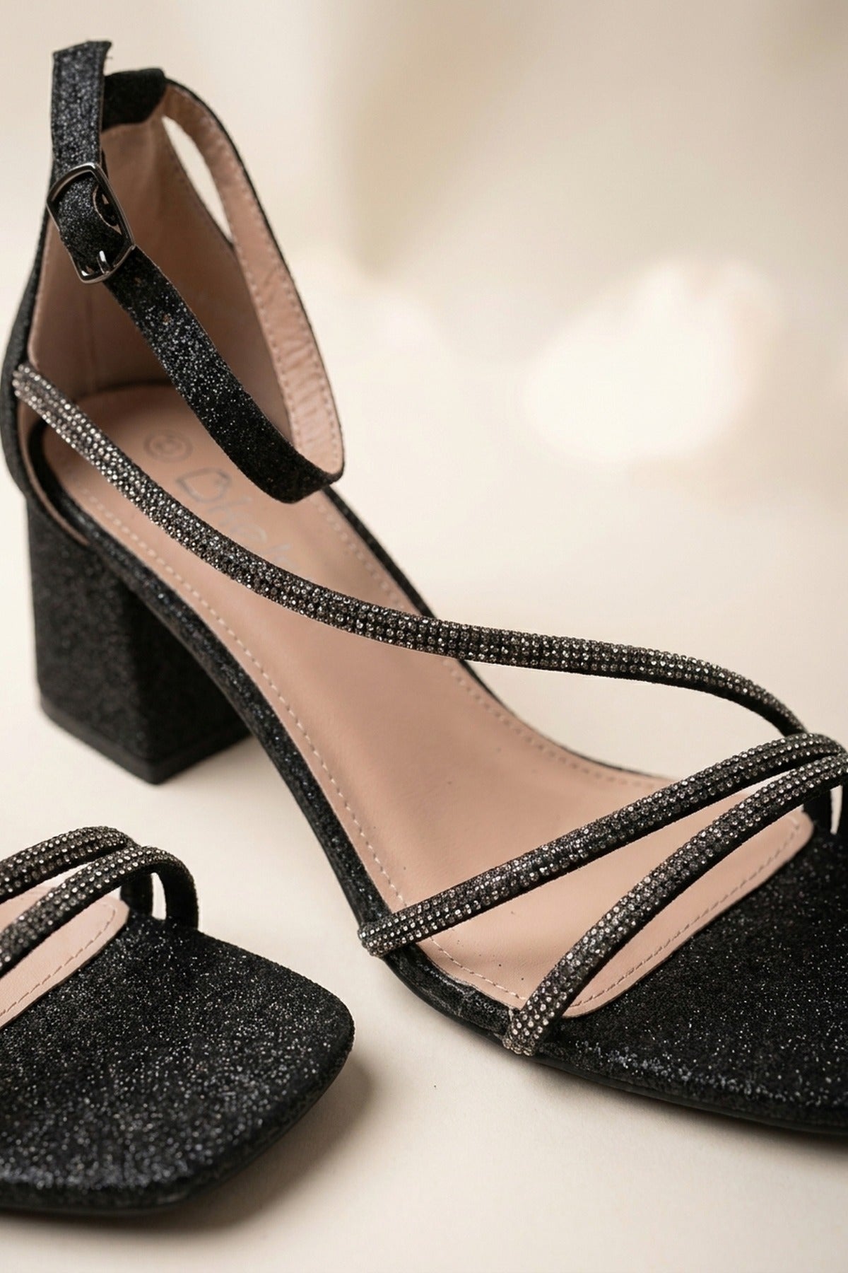 Black Saoirse Glitter Block Heel Strappy Sandals, Image 3 of 5