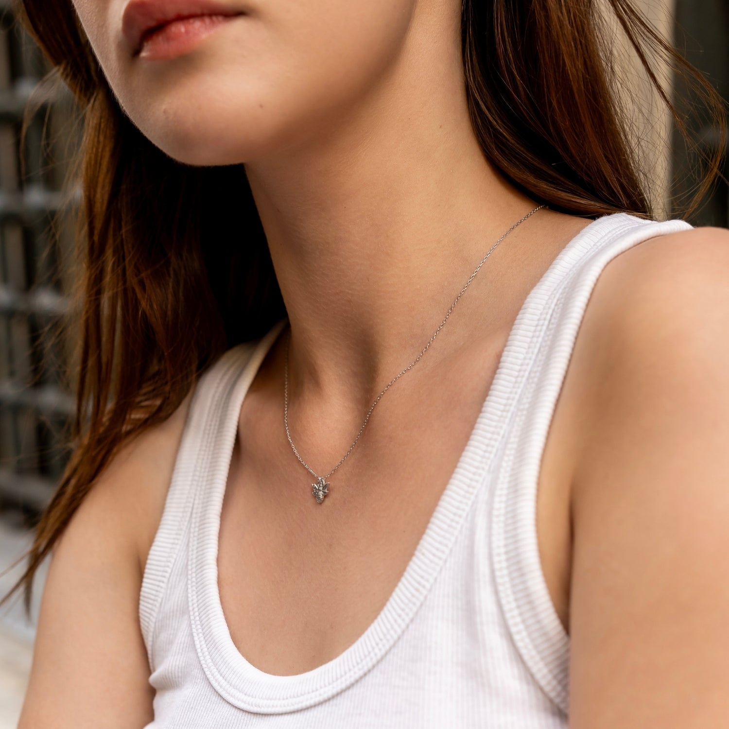 Silver Sterling Silver Bee Pendant Chain Necklace, Image 3 of 3
