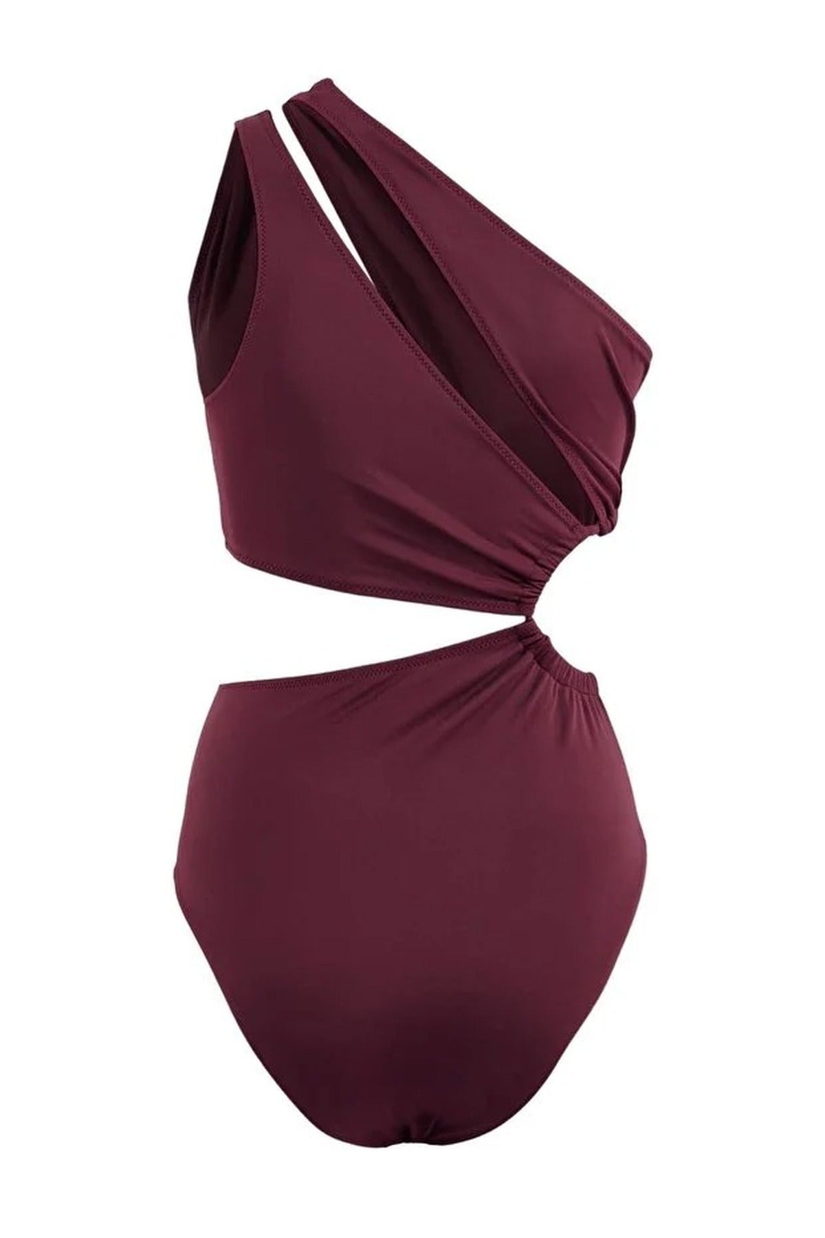 Plum One Shoulder Cut Out Detail Swimsuit, Image 2 of 2